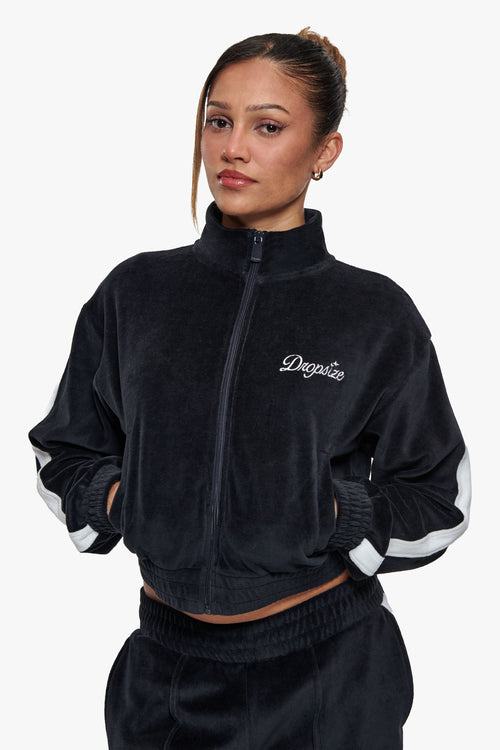 WOMEN VELVET ZIP JACKET BLACK