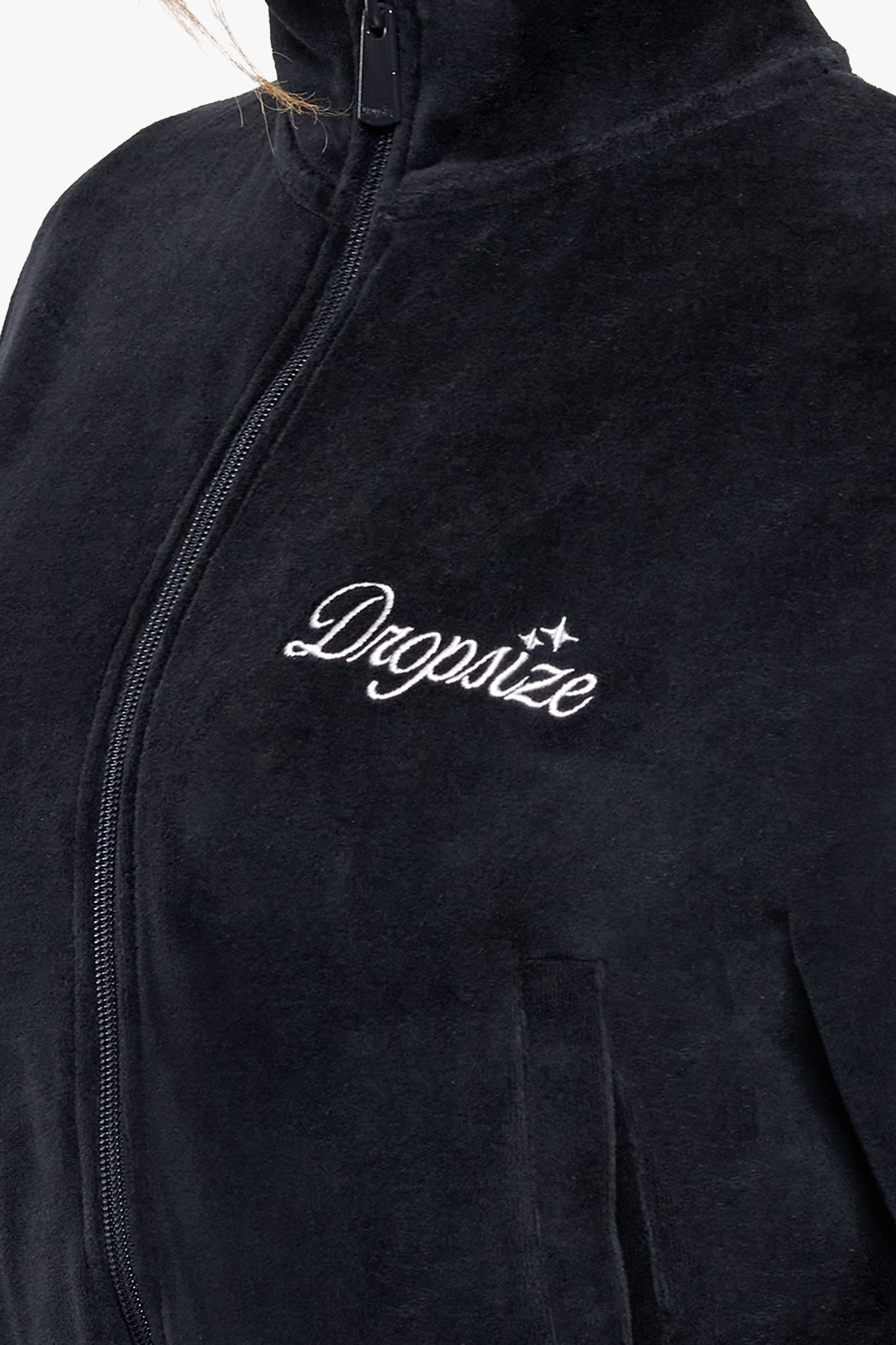 WOMEN VELVET ZIP JACKET BLACK