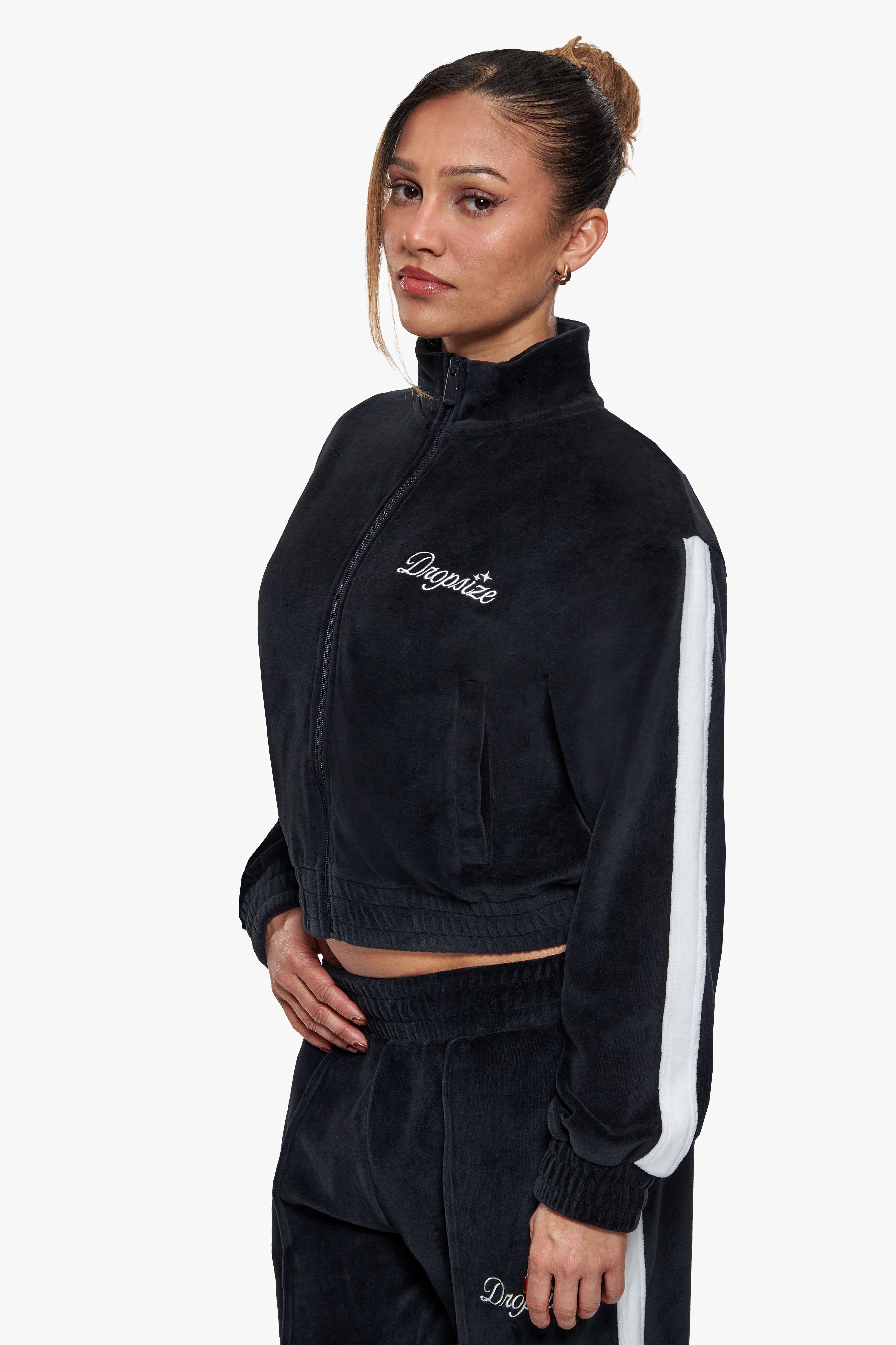 WOMEN VELVET ZIP JACKET BLACK