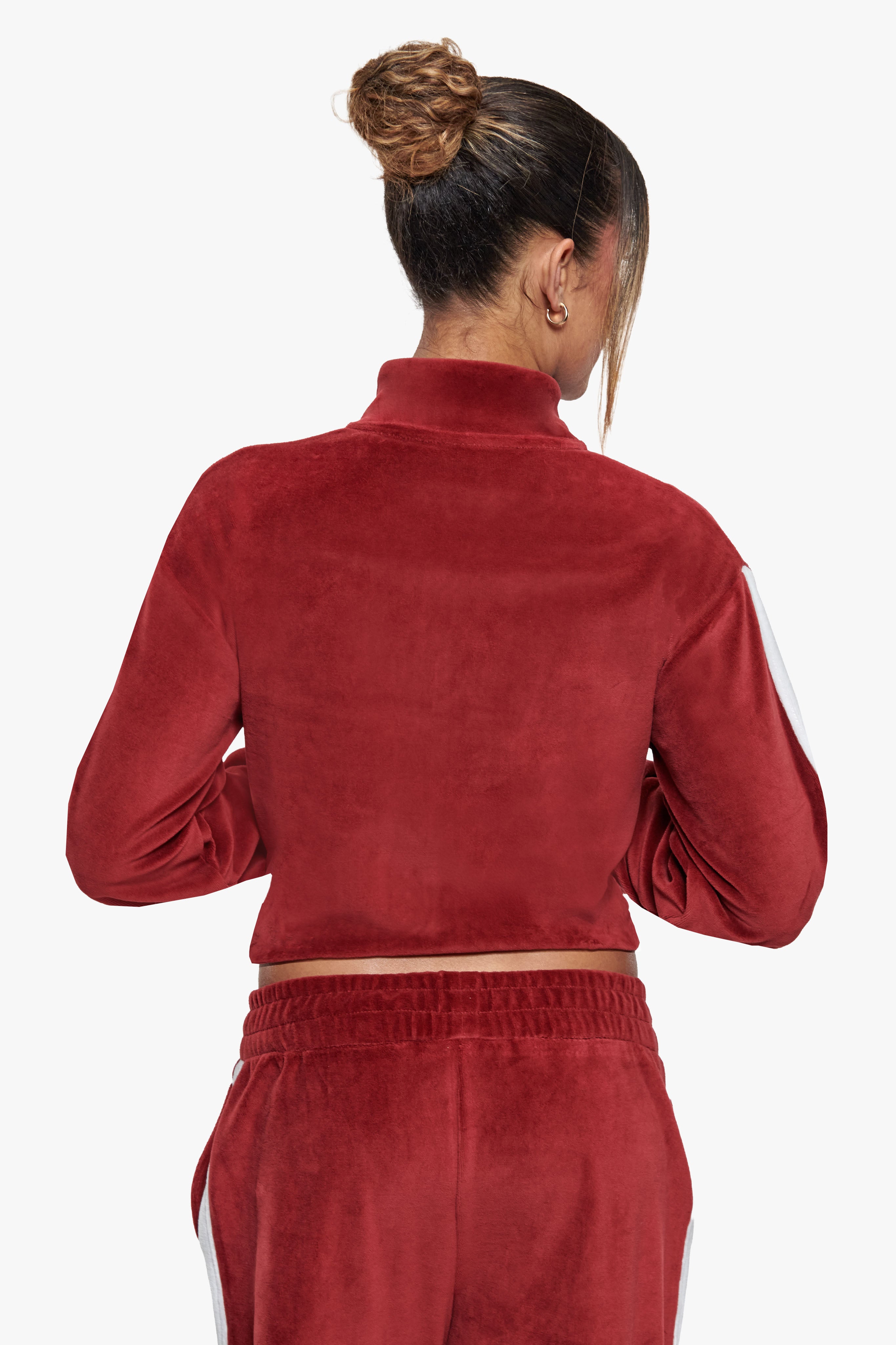 WOMEN VELVET ZIP JACKET BURGUNDY RED