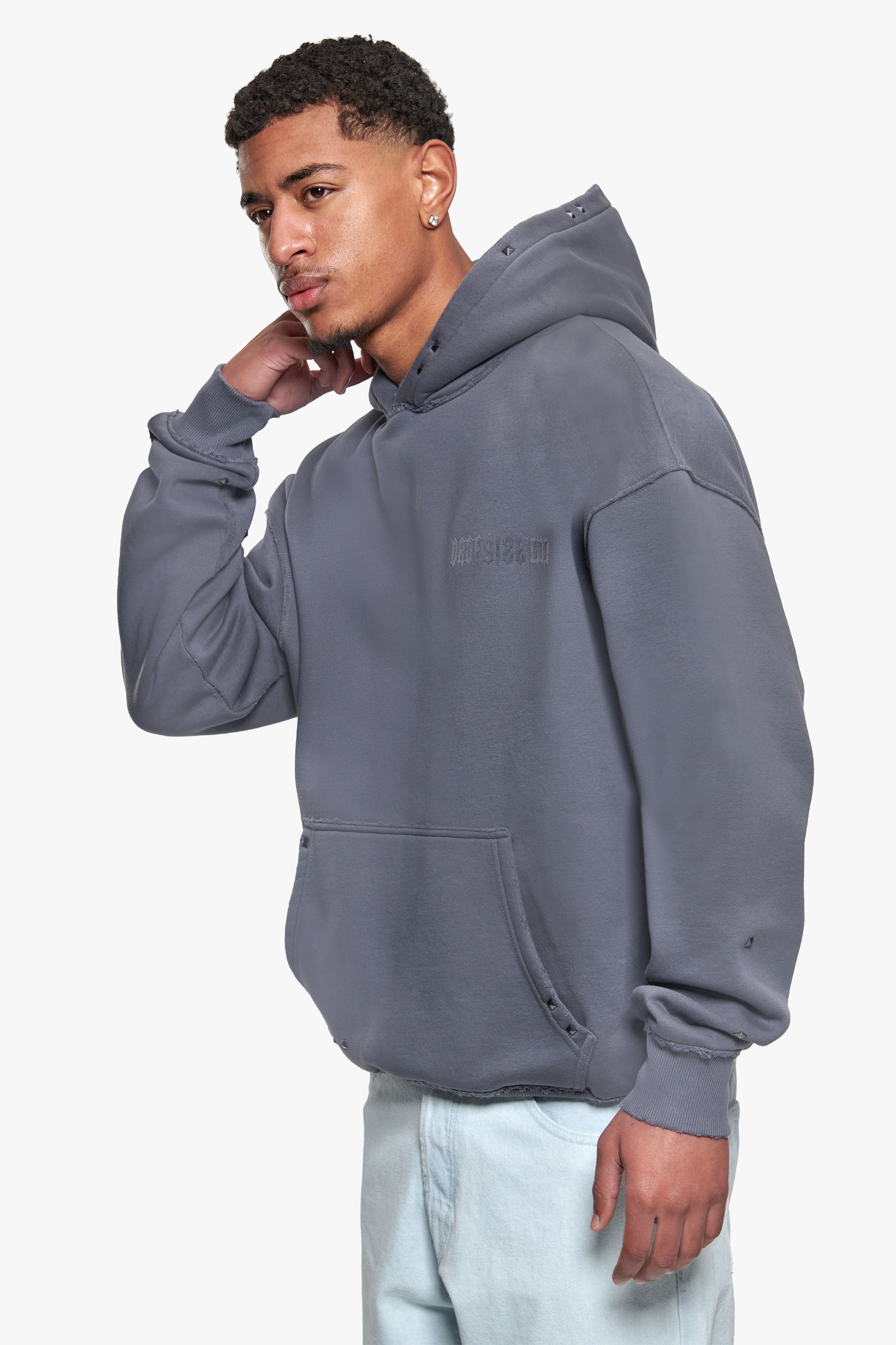 STRONG RIVETS HOODIE WASHED STEEL GREY