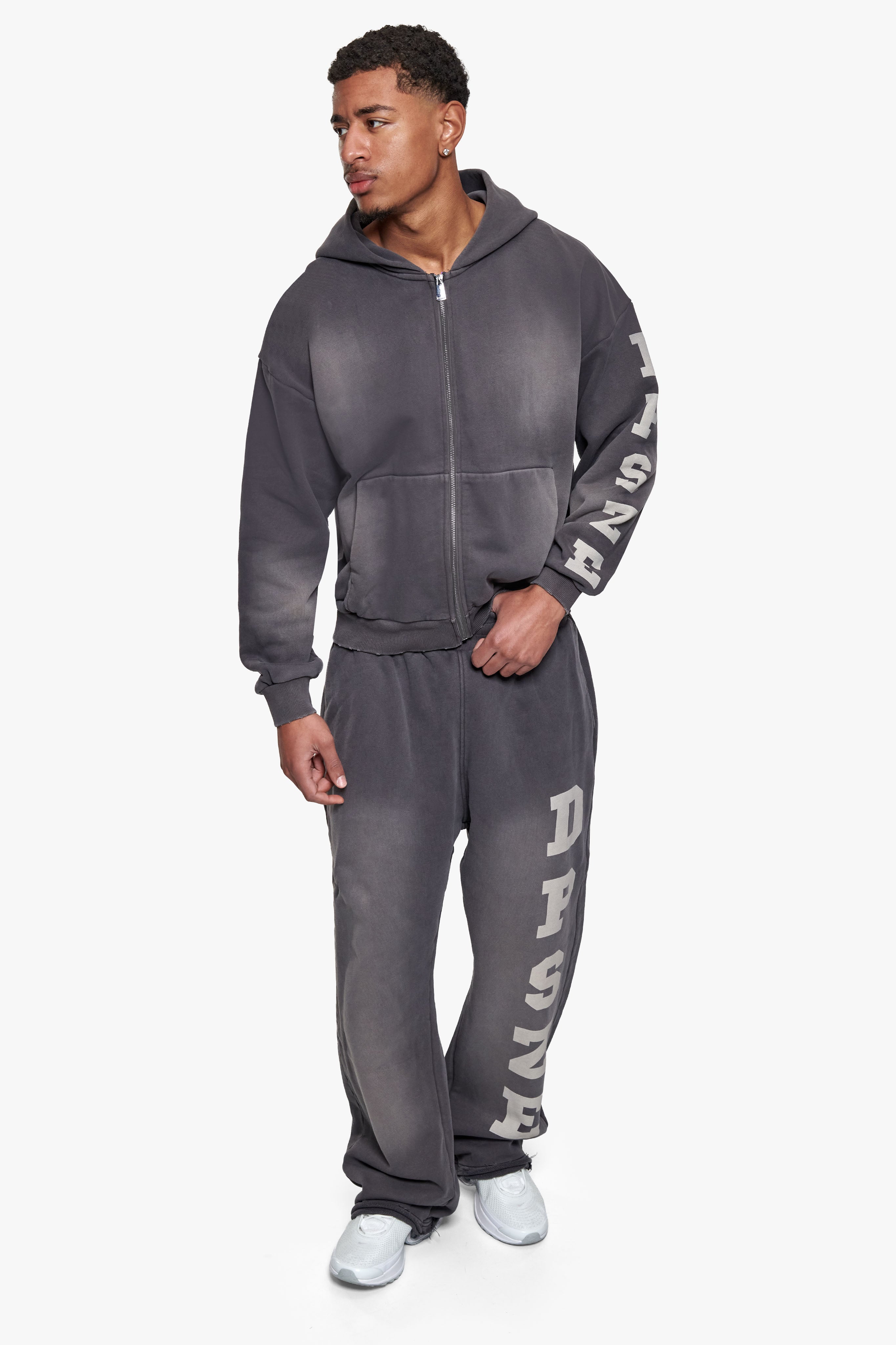 SPRAY ZIP HOODIE  ACID WASHED GREY