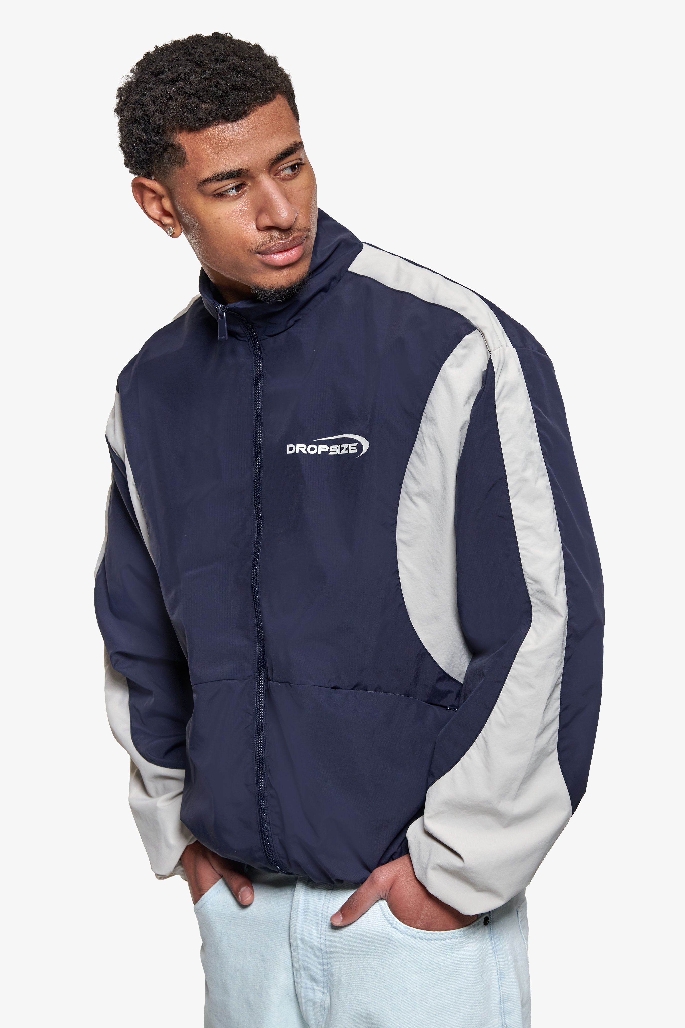 TWO COLOR TRACK JACKET  NAVY