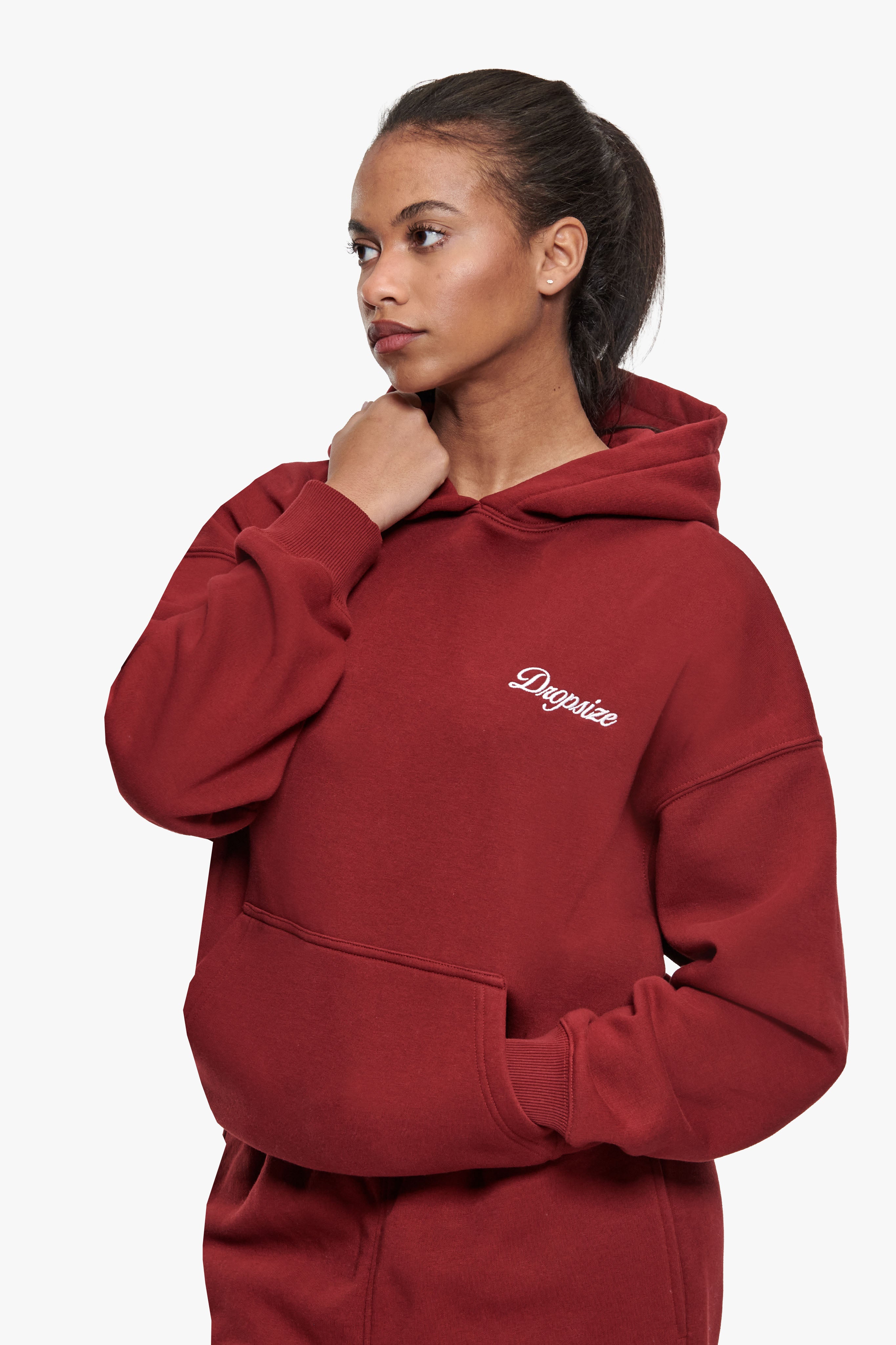 WOMEN CONTRAST EMBO HOODIE CRANBERRY
