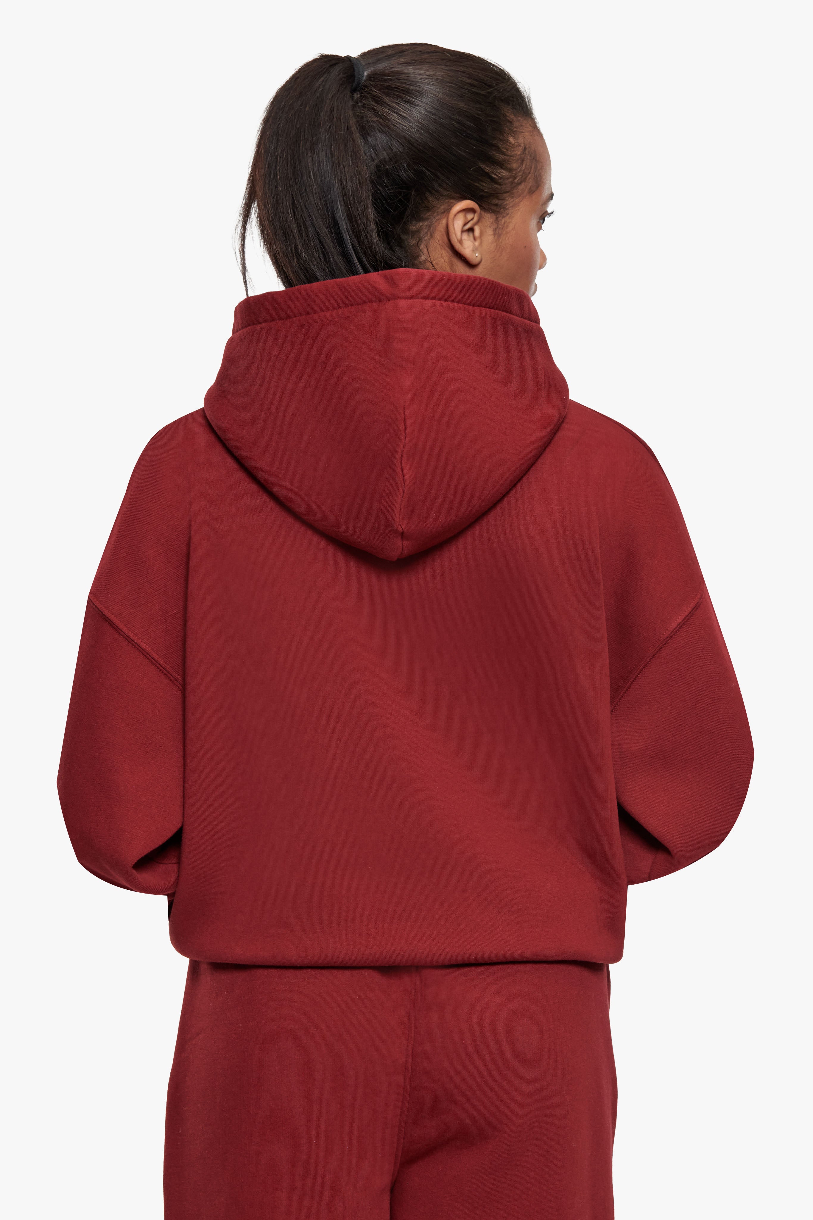 WOMEN CONTRAST EMBO HOODIE CRANBERRY