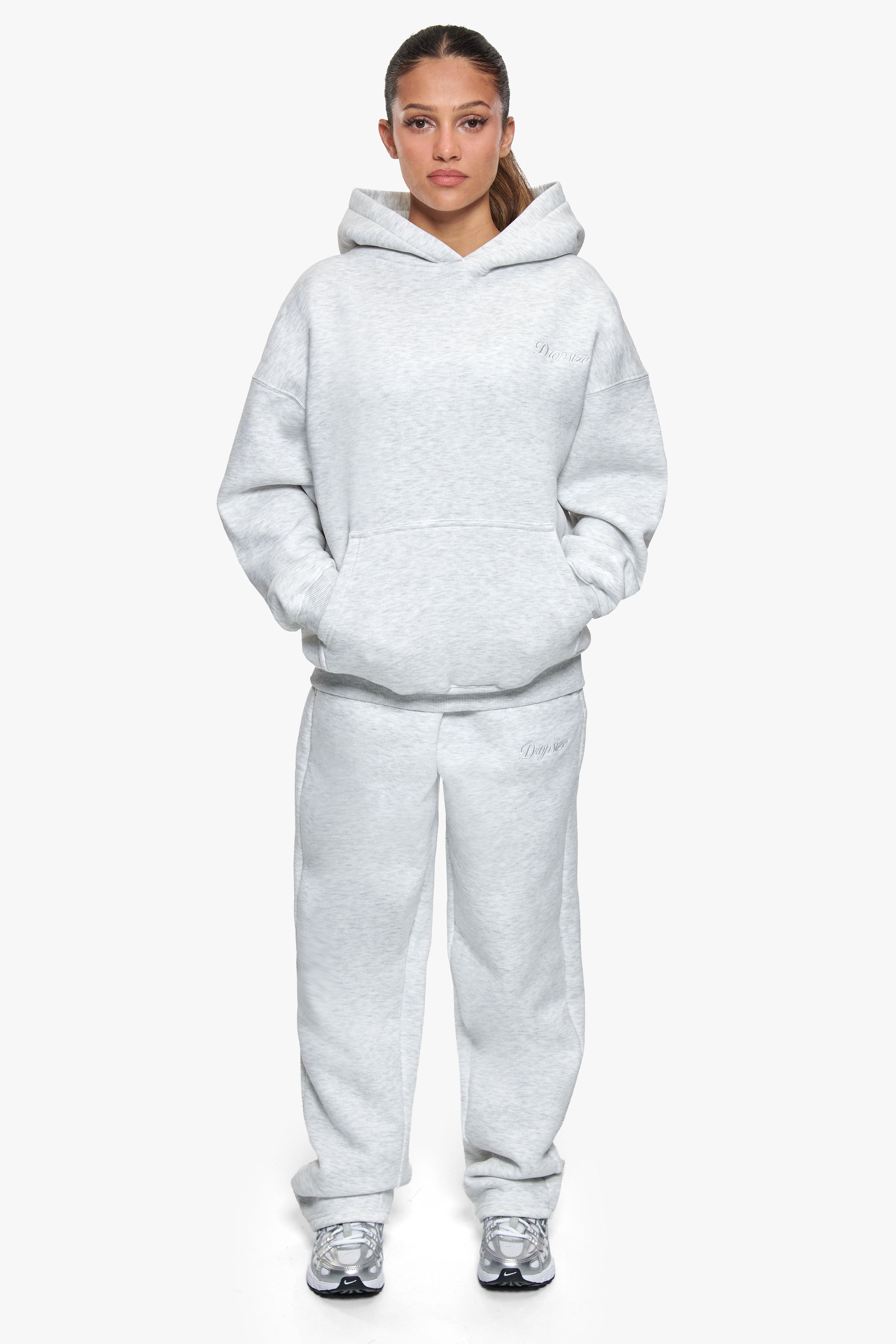 WOMEN CONTRAST EMBO HOODIE GREY MELANGE