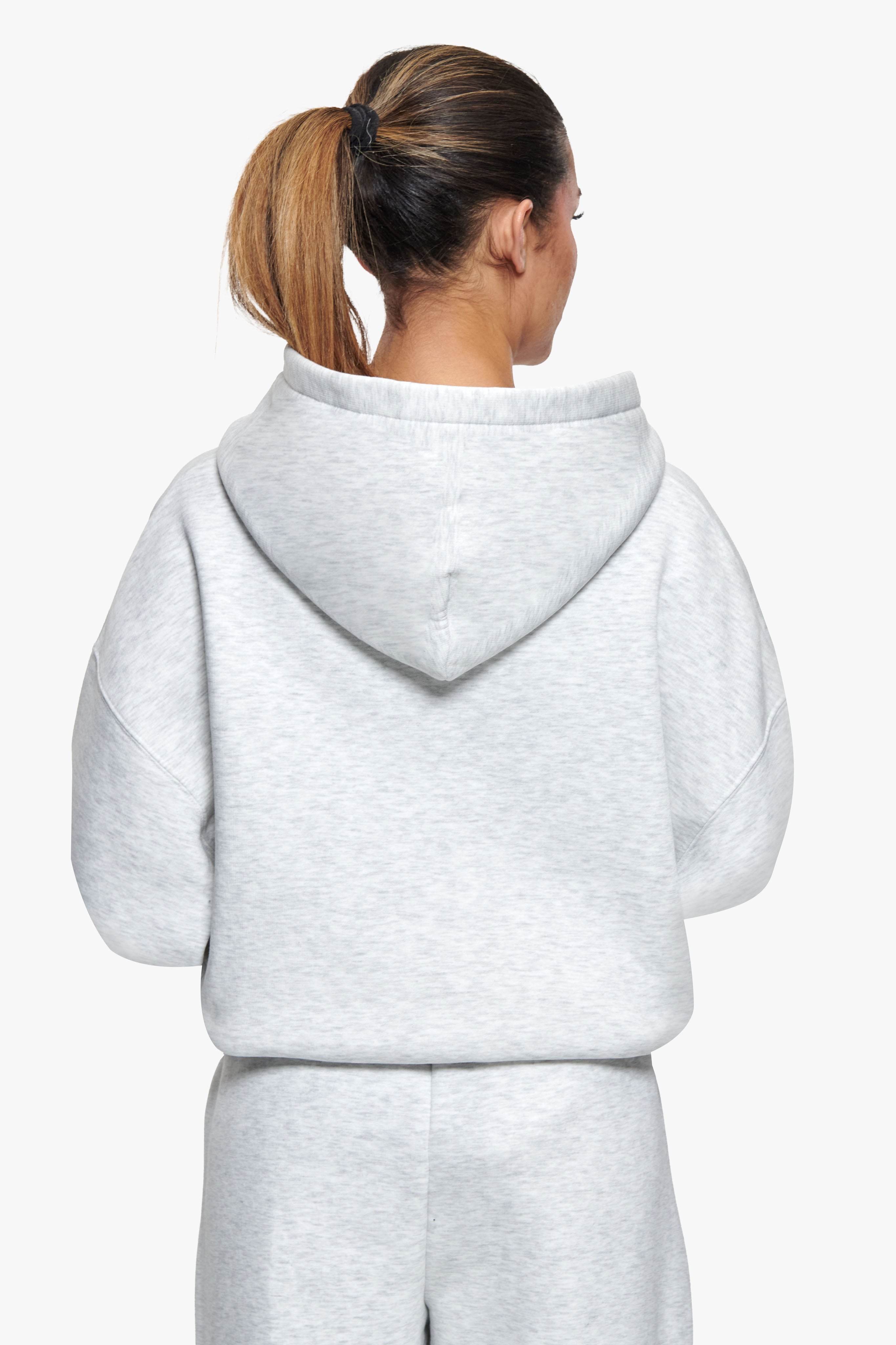 WOMEN CONTRAST EMBO HOODIE GREY MELANGE