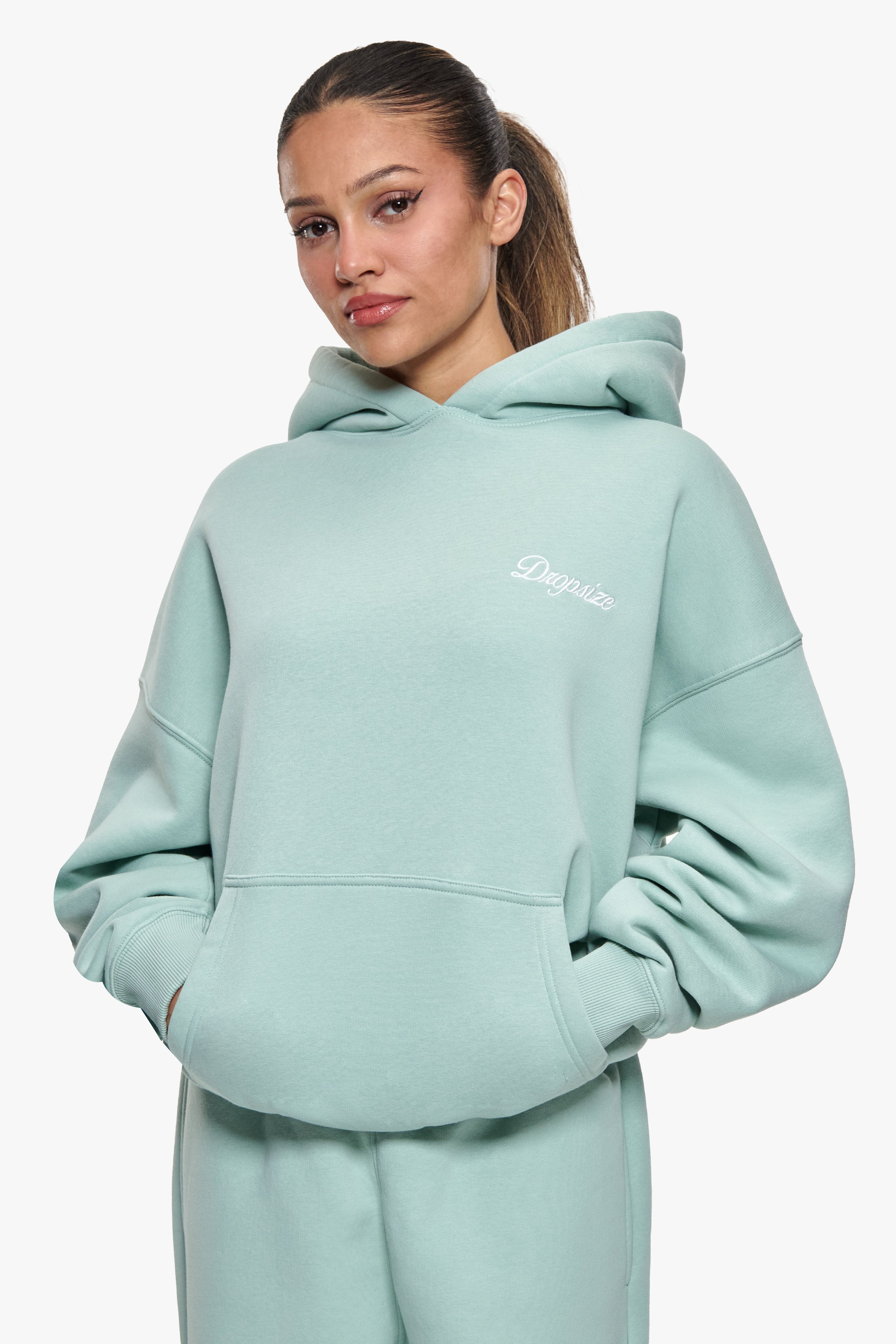 WOMEN CONTRAST EMBO HOODIE HARBOR GREY