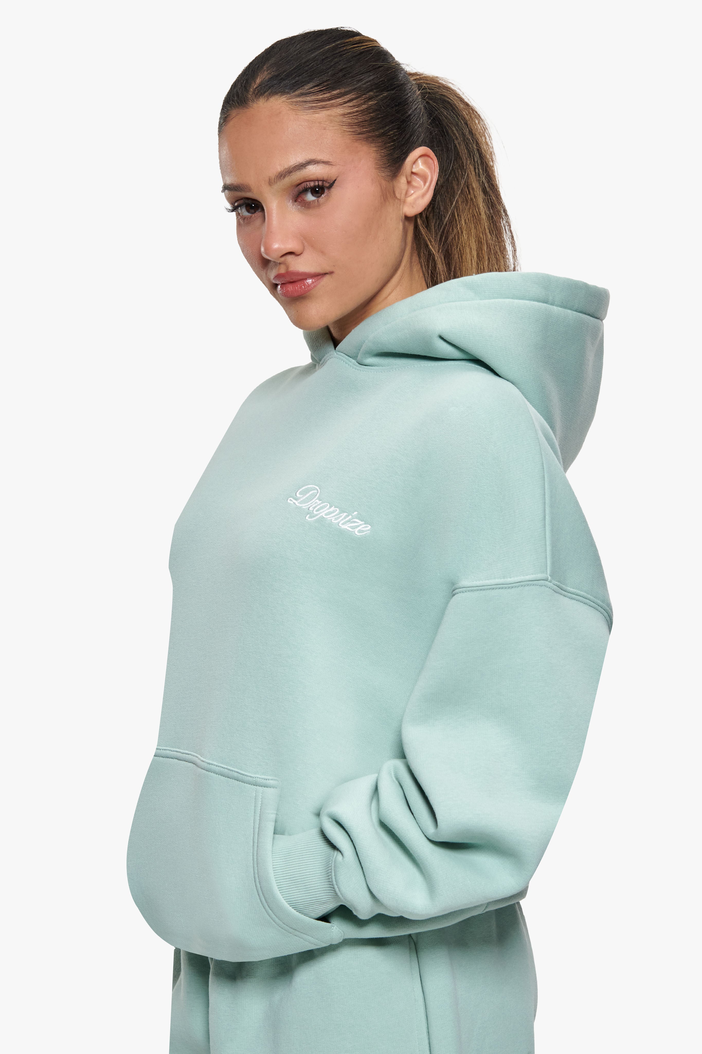 WOMEN CONTRAST EMBO HOODIE HARBOR GREY