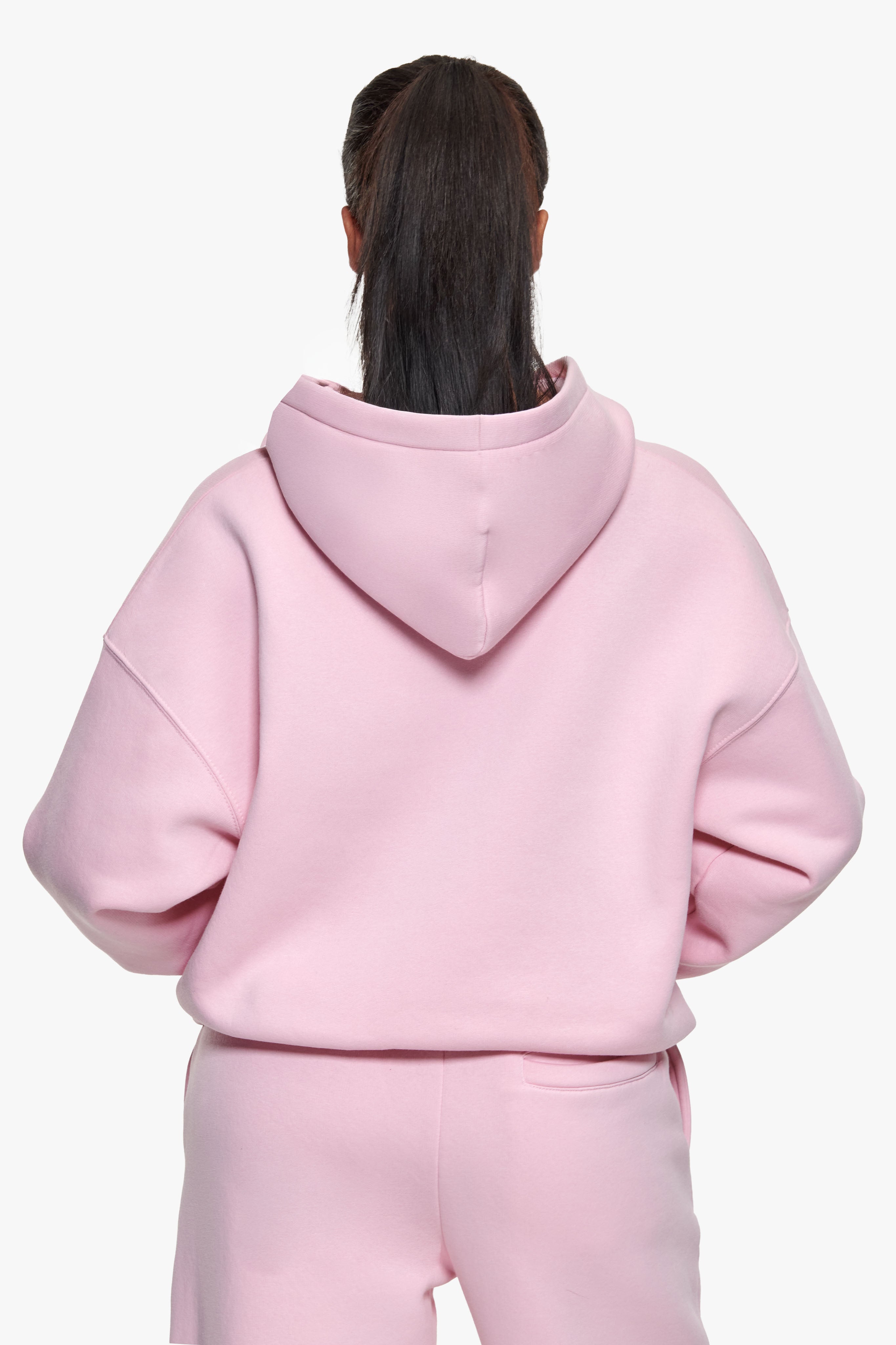 WOMEN CONTRAST EMBO HOODIE LIGHT PINK