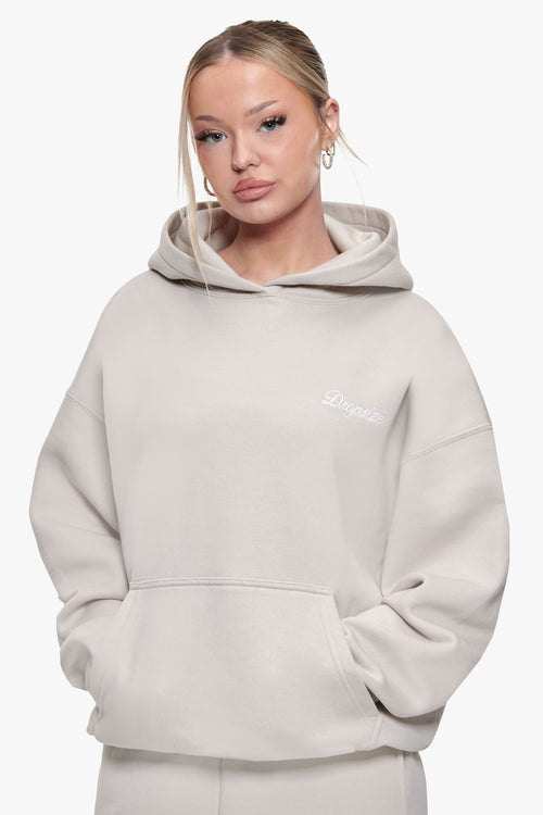 WOMEN CONTRAST EMBO HOODIE MOONBEAM