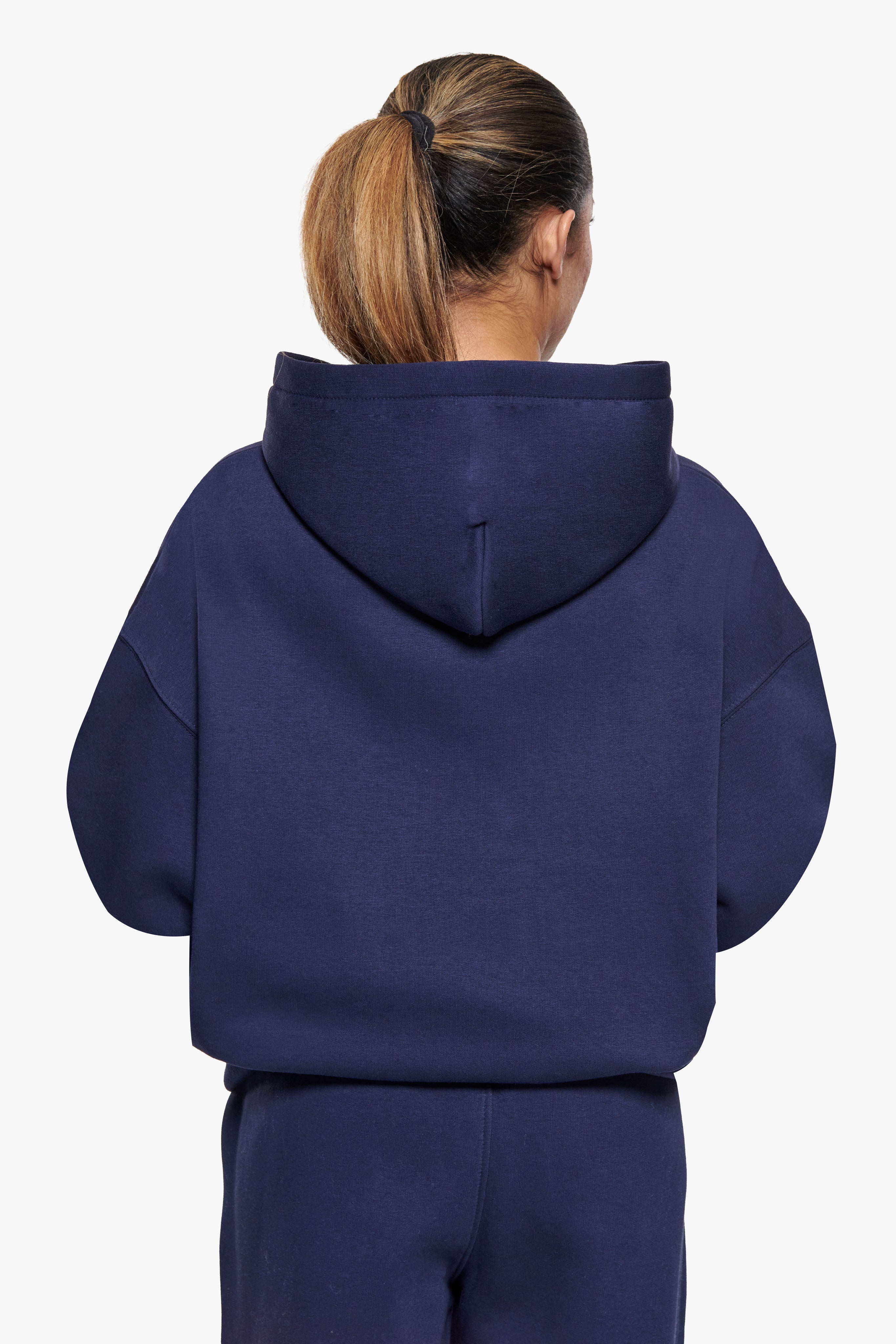 WOMEN CONTRAST EMBO HOODIE NAVY