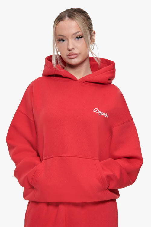 WOMEN CONTRAST EMBO HOODIE RED