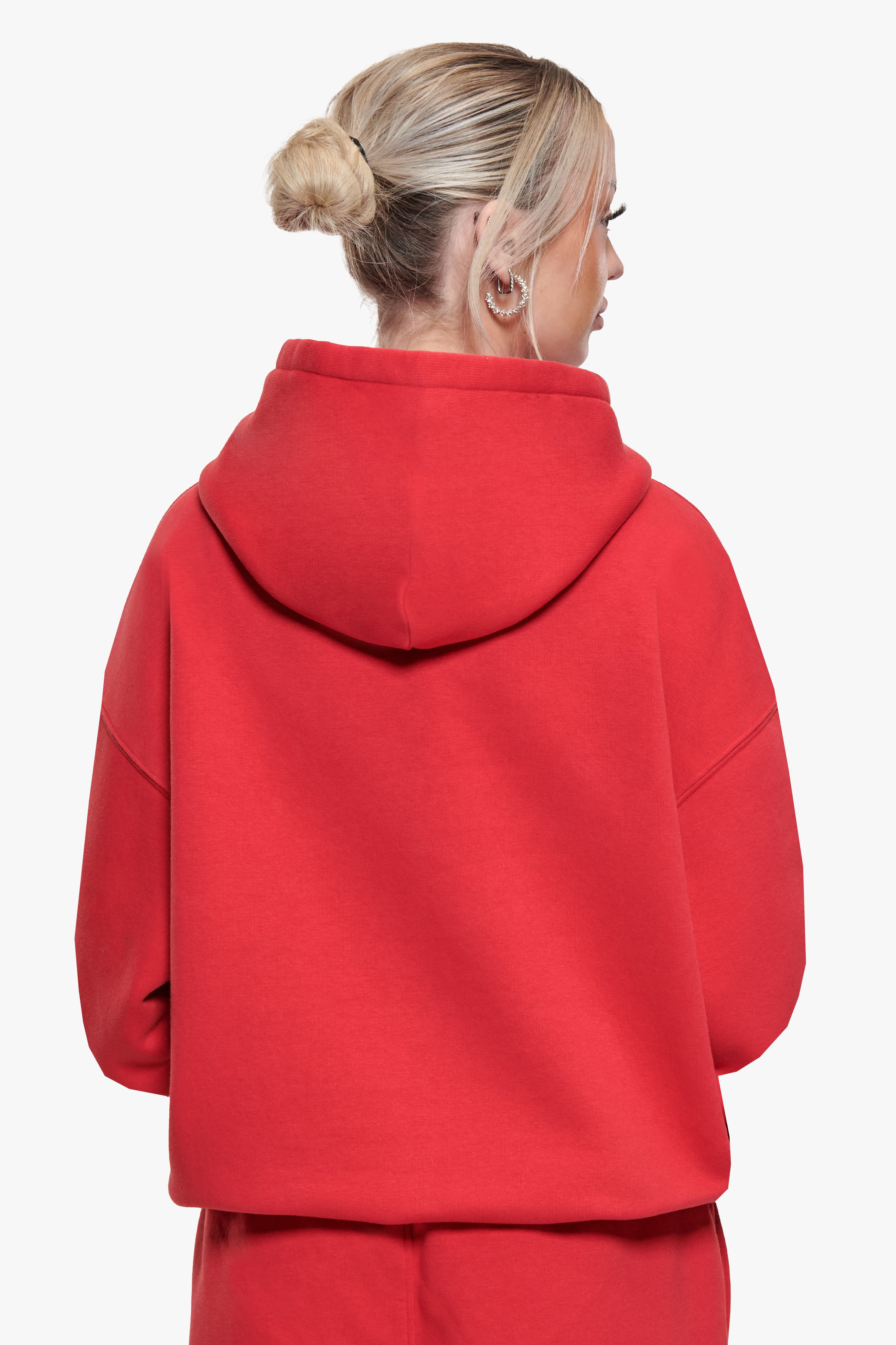 WOMEN CONTRAST EMBO HOODIE RED