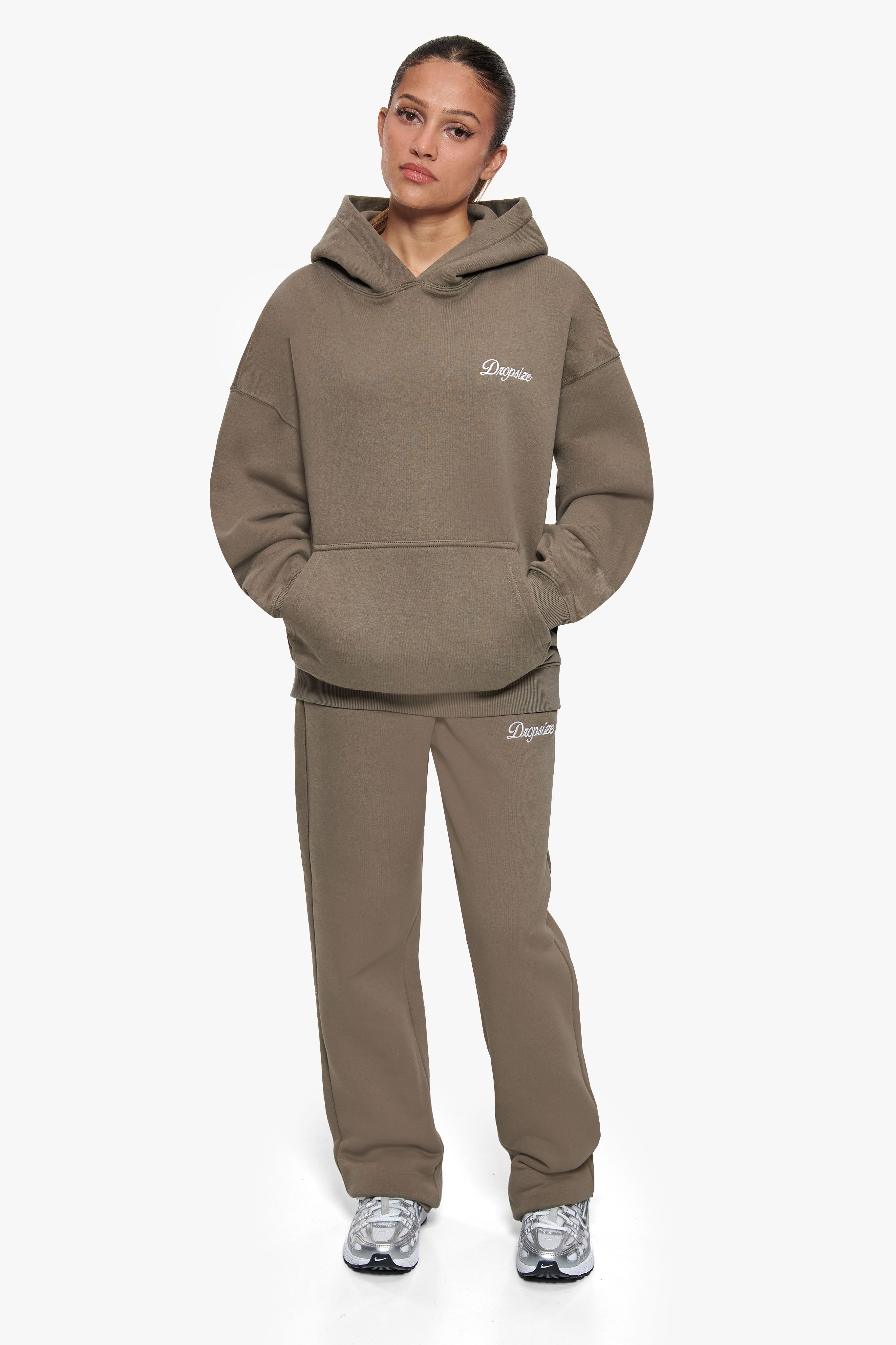 WOMEN CONTRAST EMBO HOODIE SAFARI GREEN