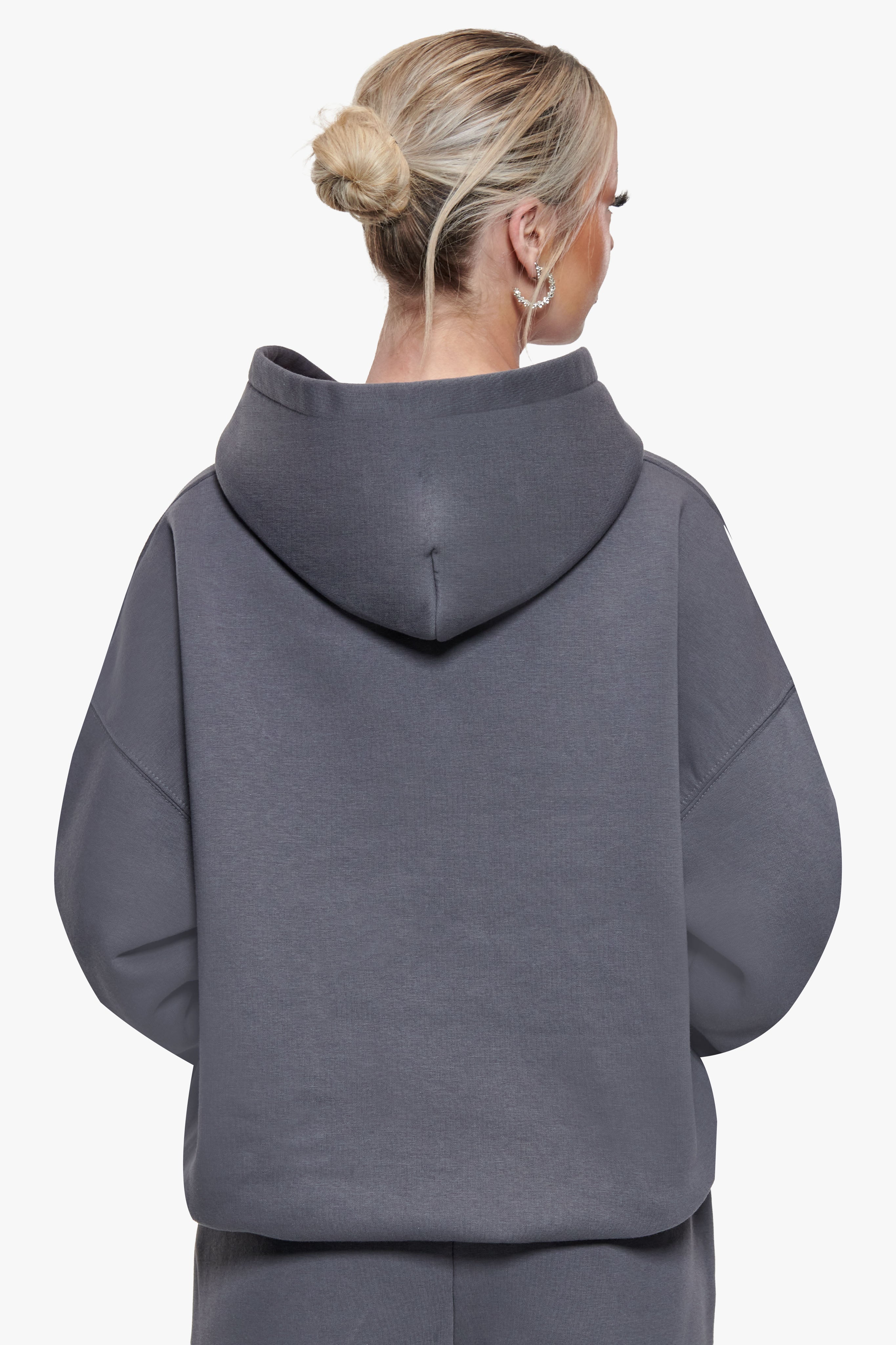 WOMEN CONTRAST EMBO HOODIE STEEL GREY