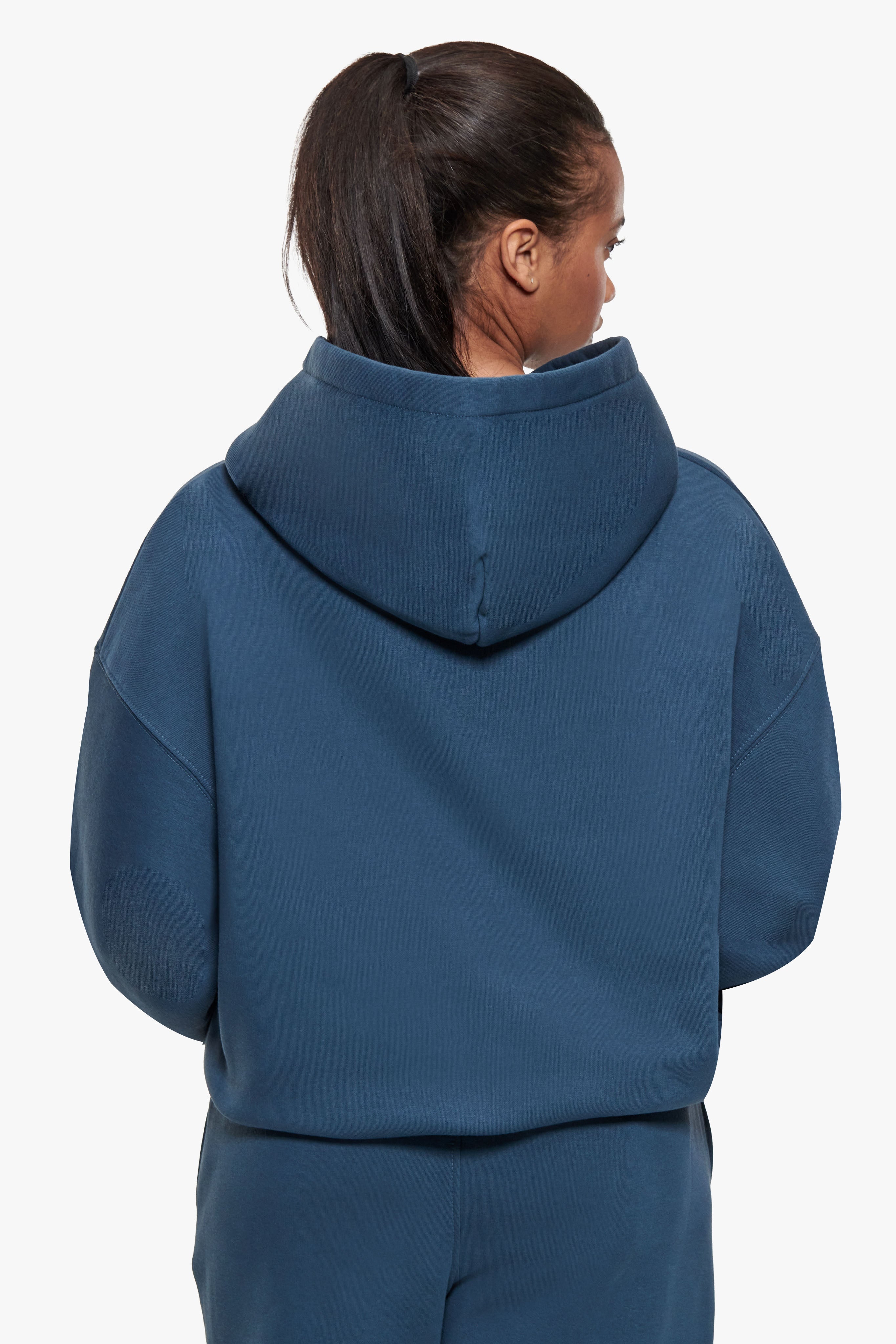 WOMEN CONTRAST EMBO HOODIE TEAL