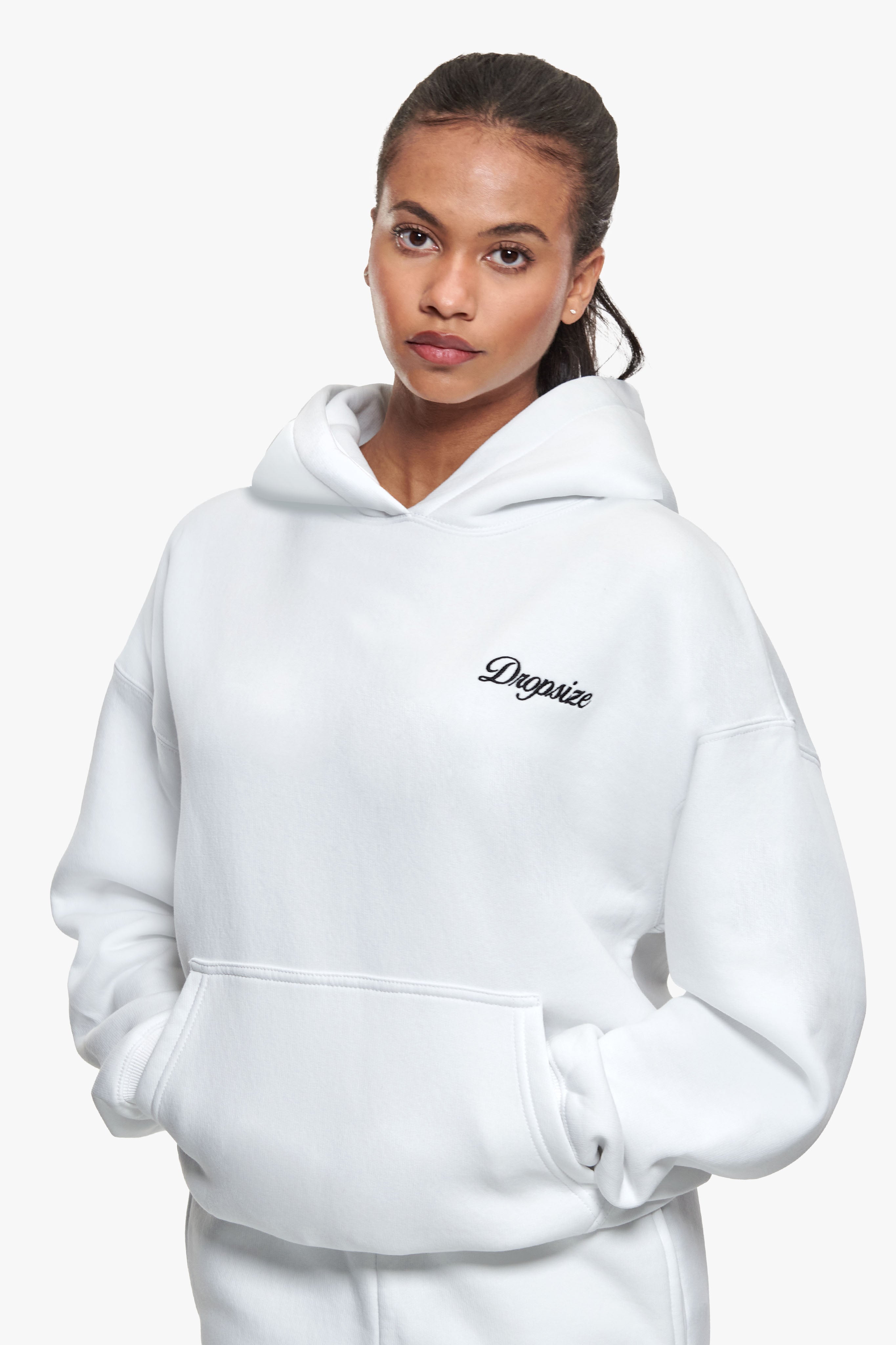 WOMEN CONTRAST EMBO HOODIE WHITE