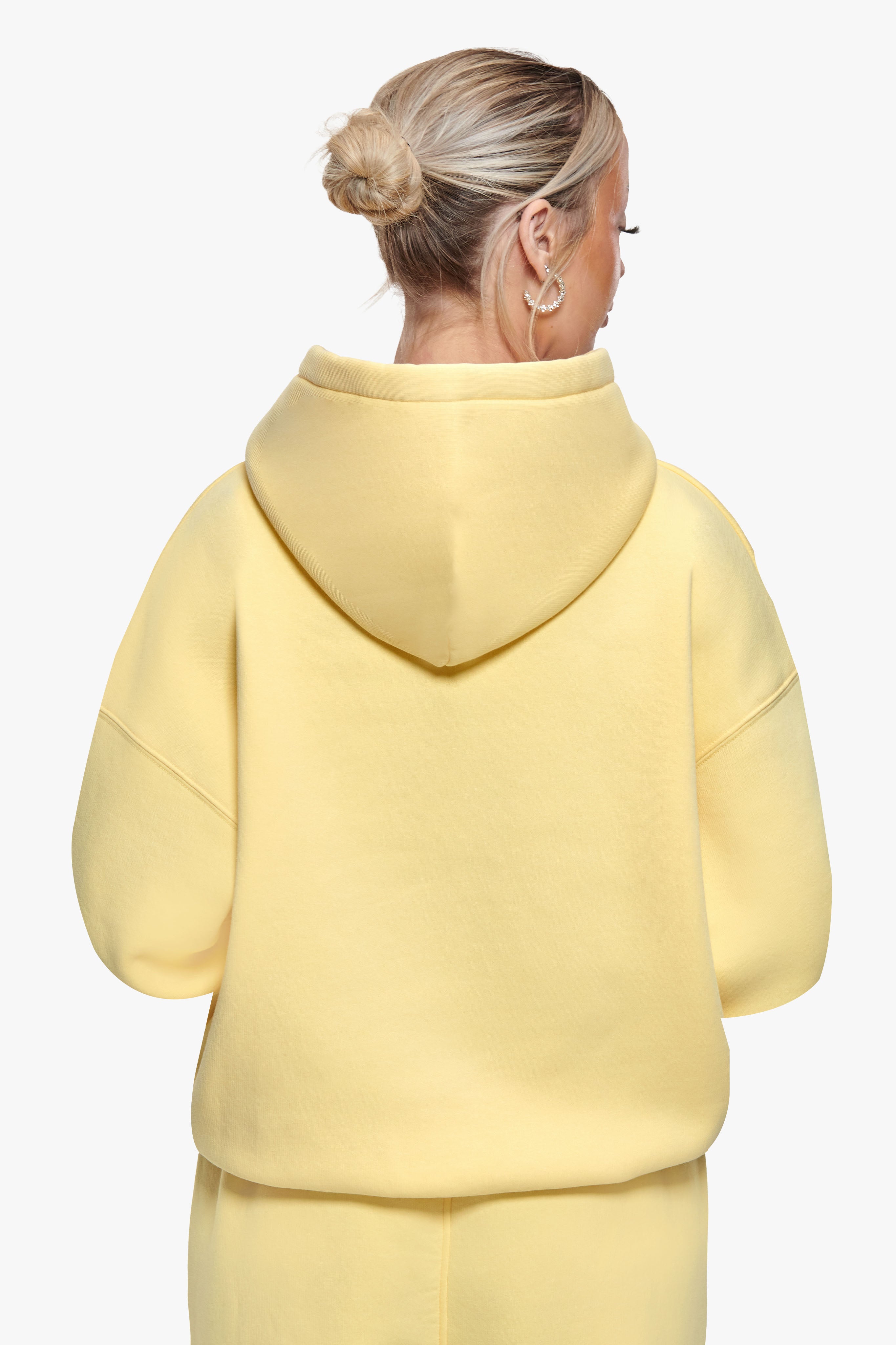 WOMEN CONTRAST EMBO HOODIE WASHED YELLOW