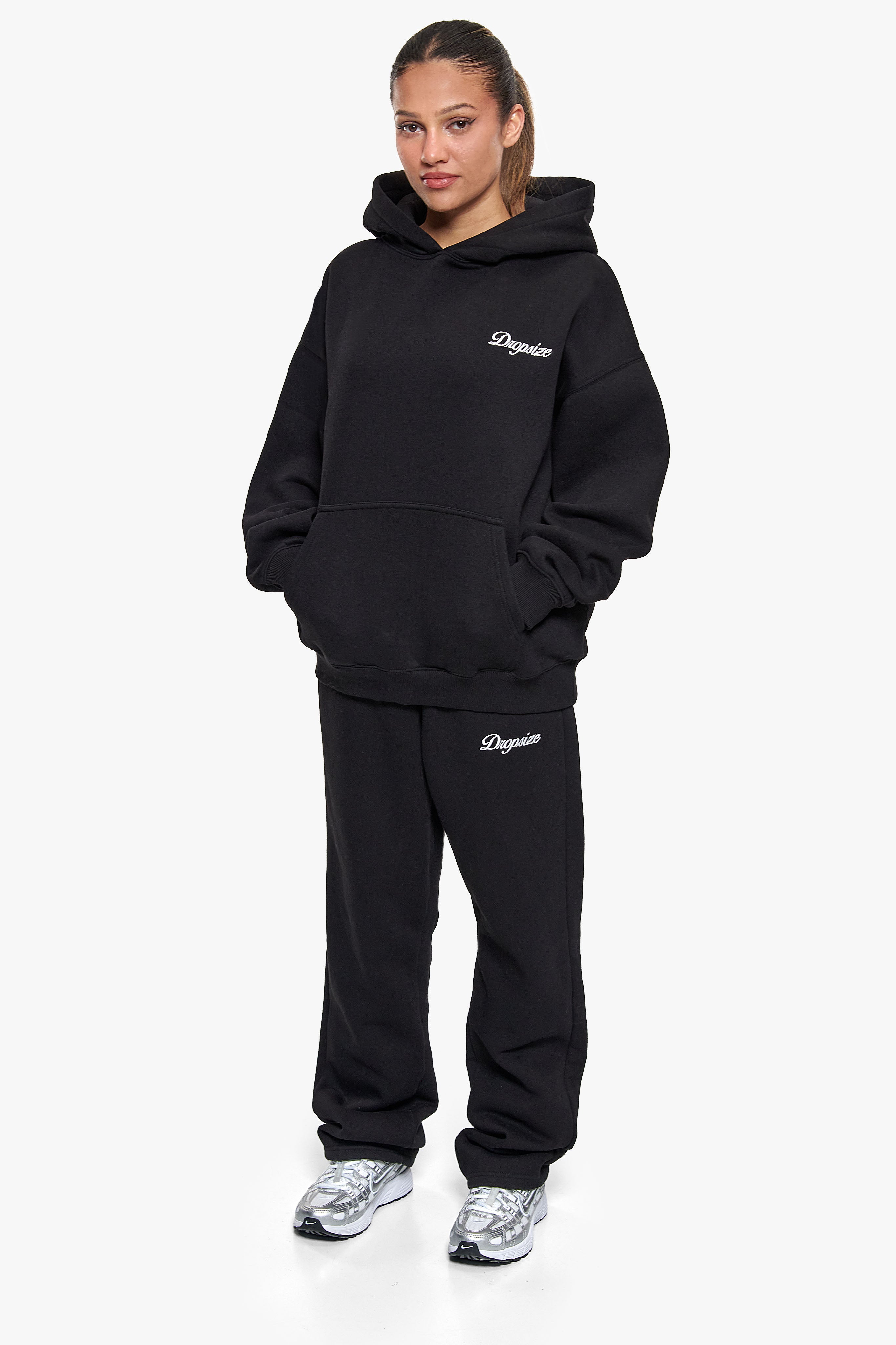 WOMEN CONTRAST OPEN LEG JOGGER BLACK