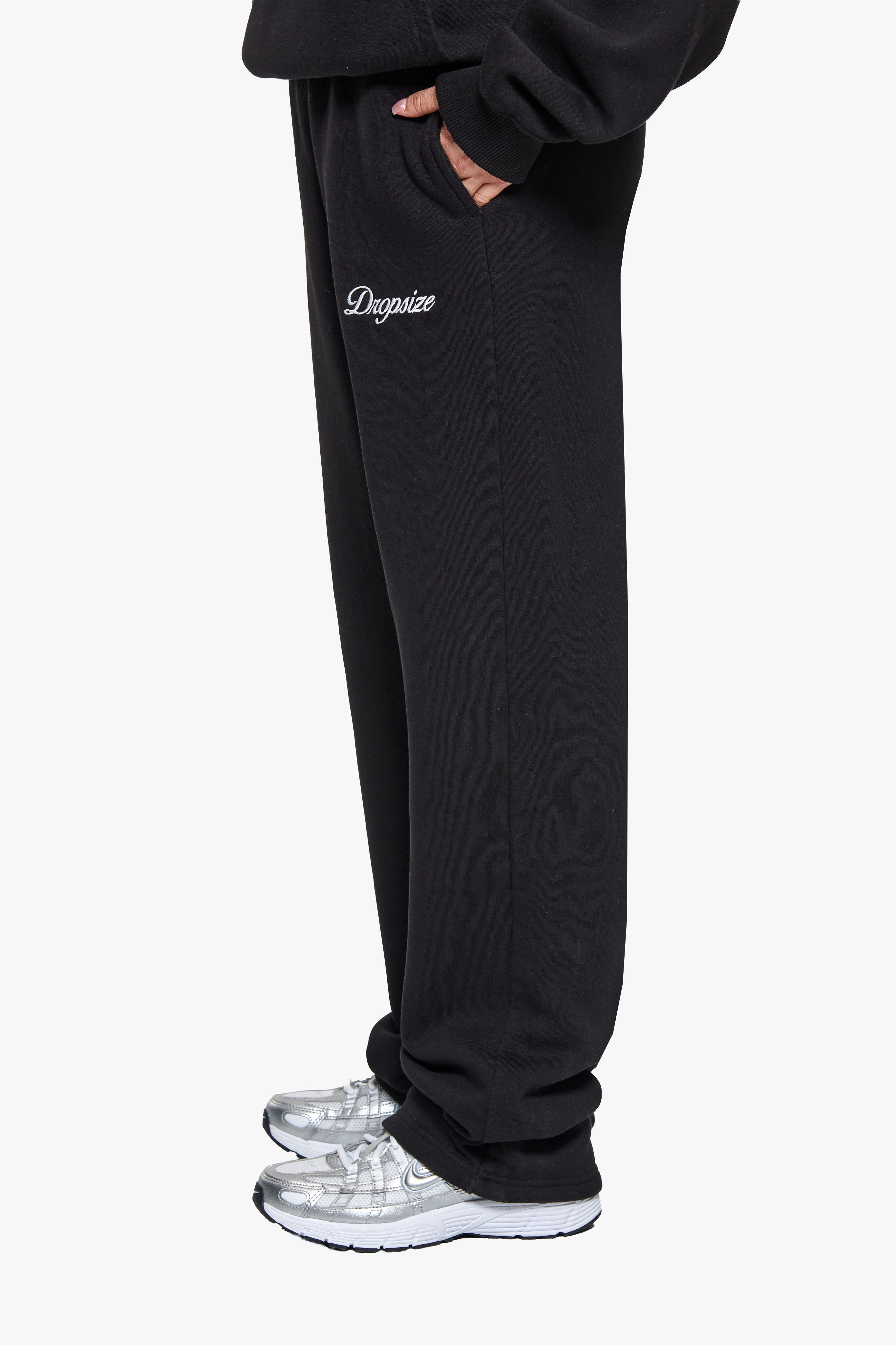 WOMEN CONTRAST OPEN LEG JOGGER BLACK