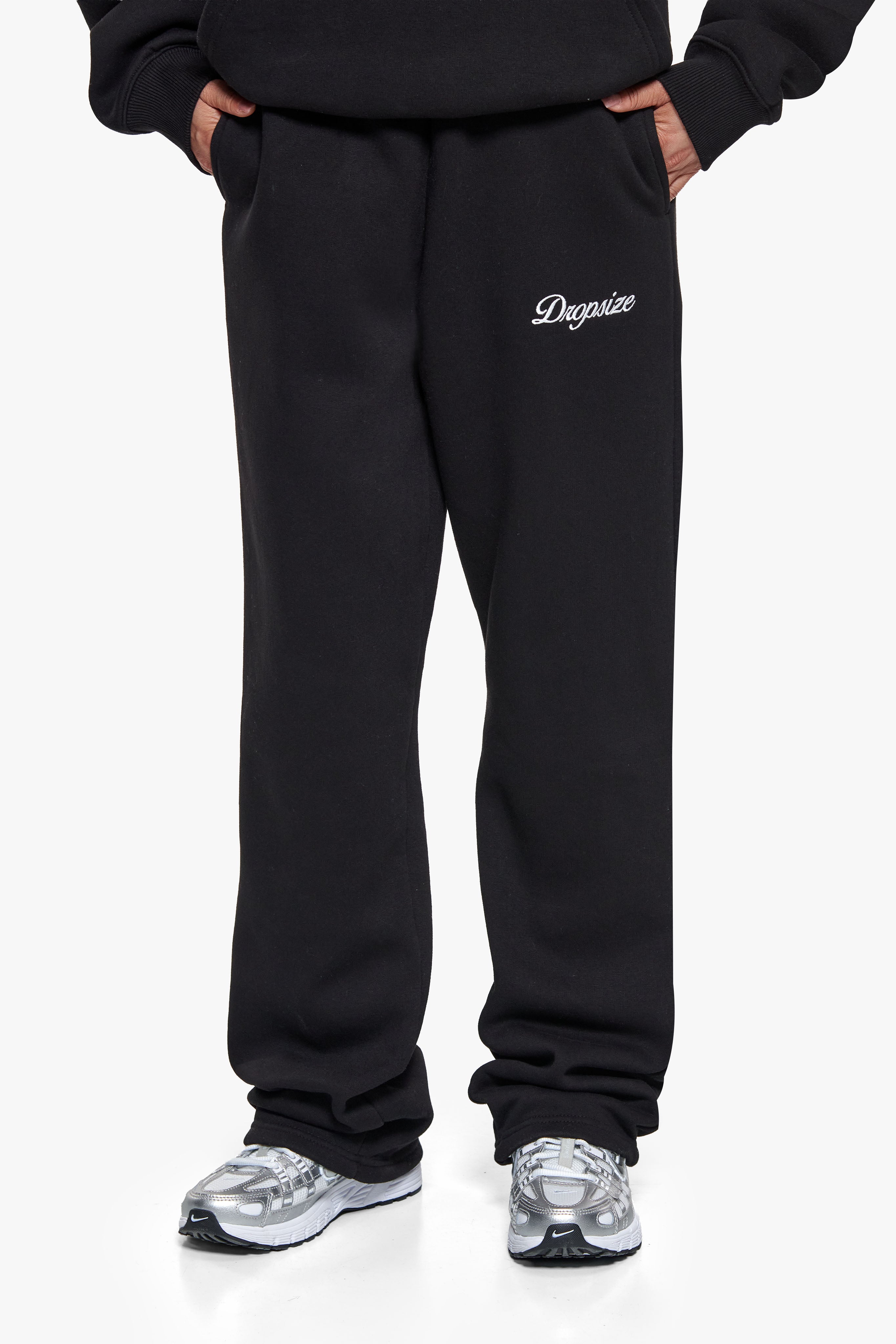 WOMEN CONTRAST OPEN LEG JOGGER BLACK
