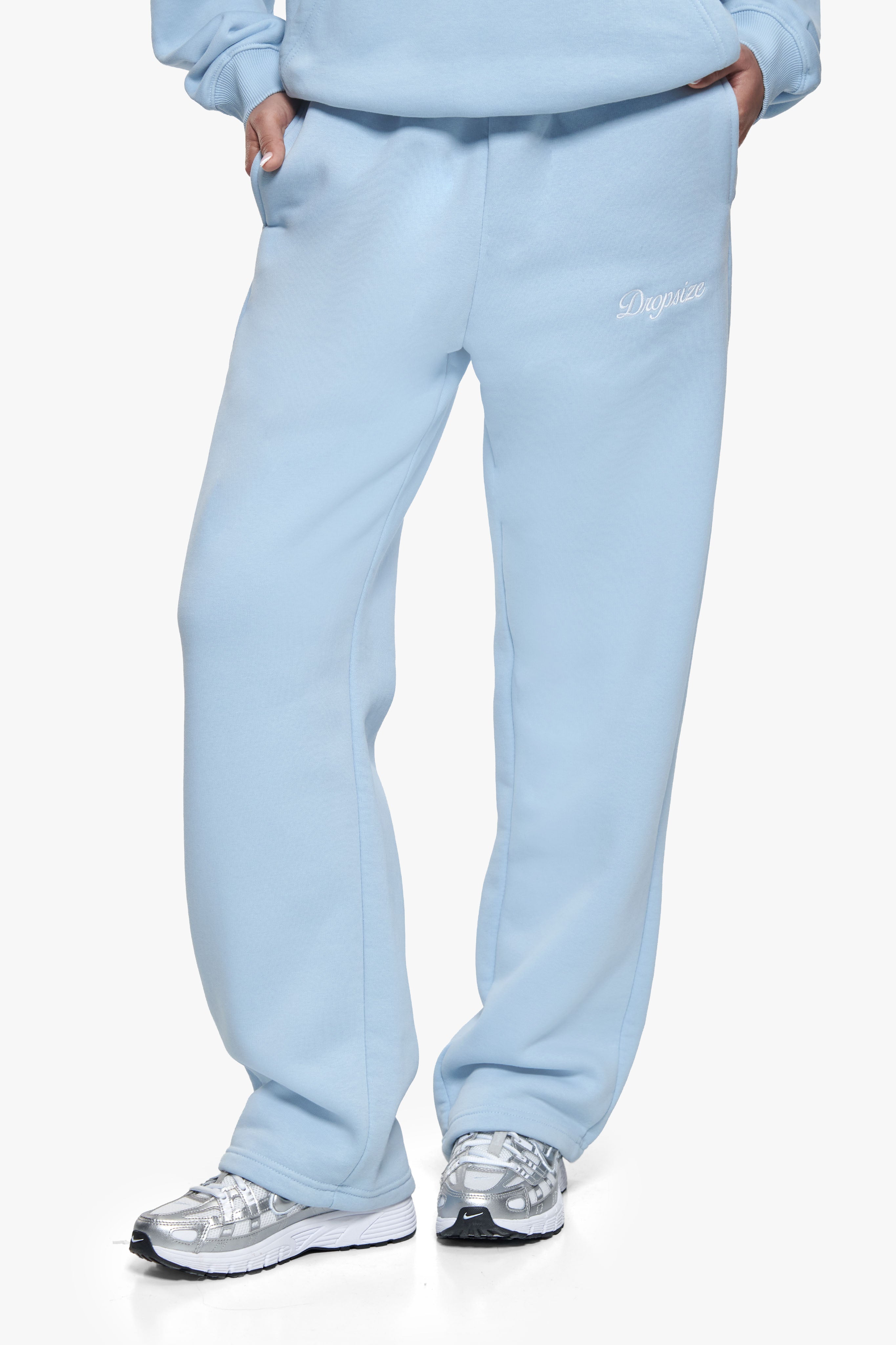 WOMEN CONTRAST OPEN LEG JOGGER BABY BLUE