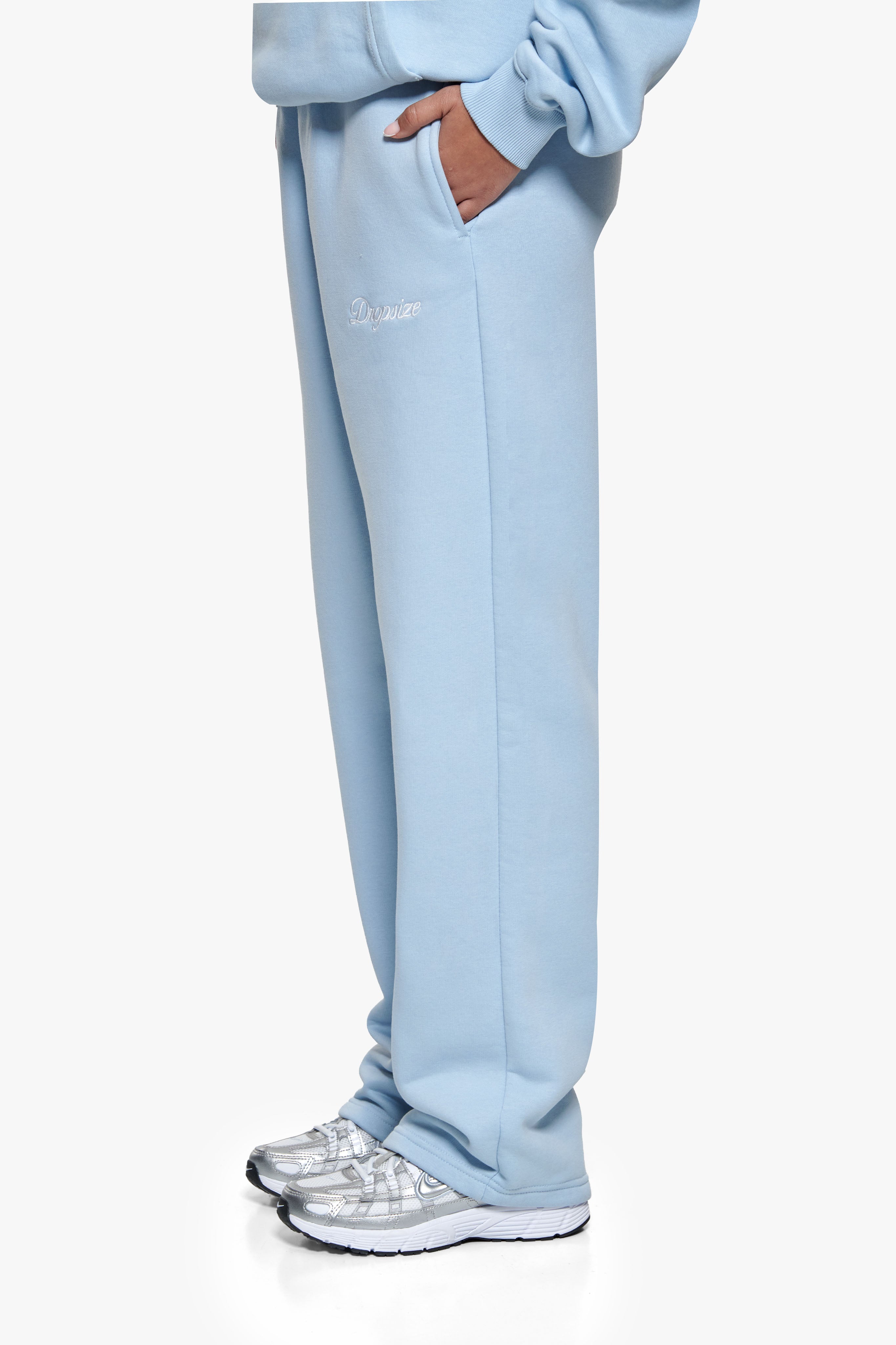 WOMEN CONTRAST OPEN LEG JOGGER BABY BLUE