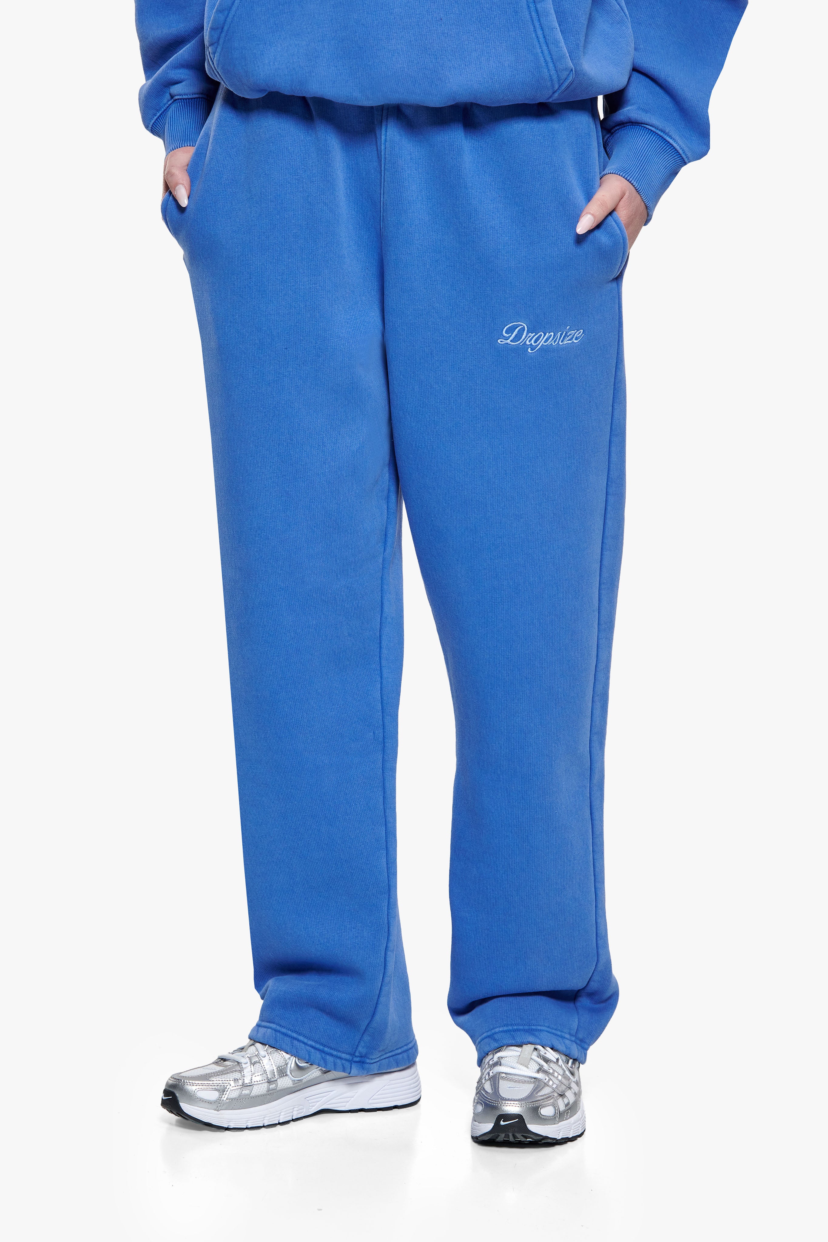 WOMEN CONTRAST OPEN LEG JOGGER WASHED BLUE