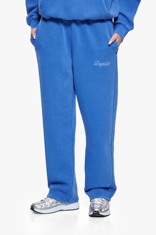 WOMEN CONTRAST OPEN LEG JOGGER WASHED BLUE