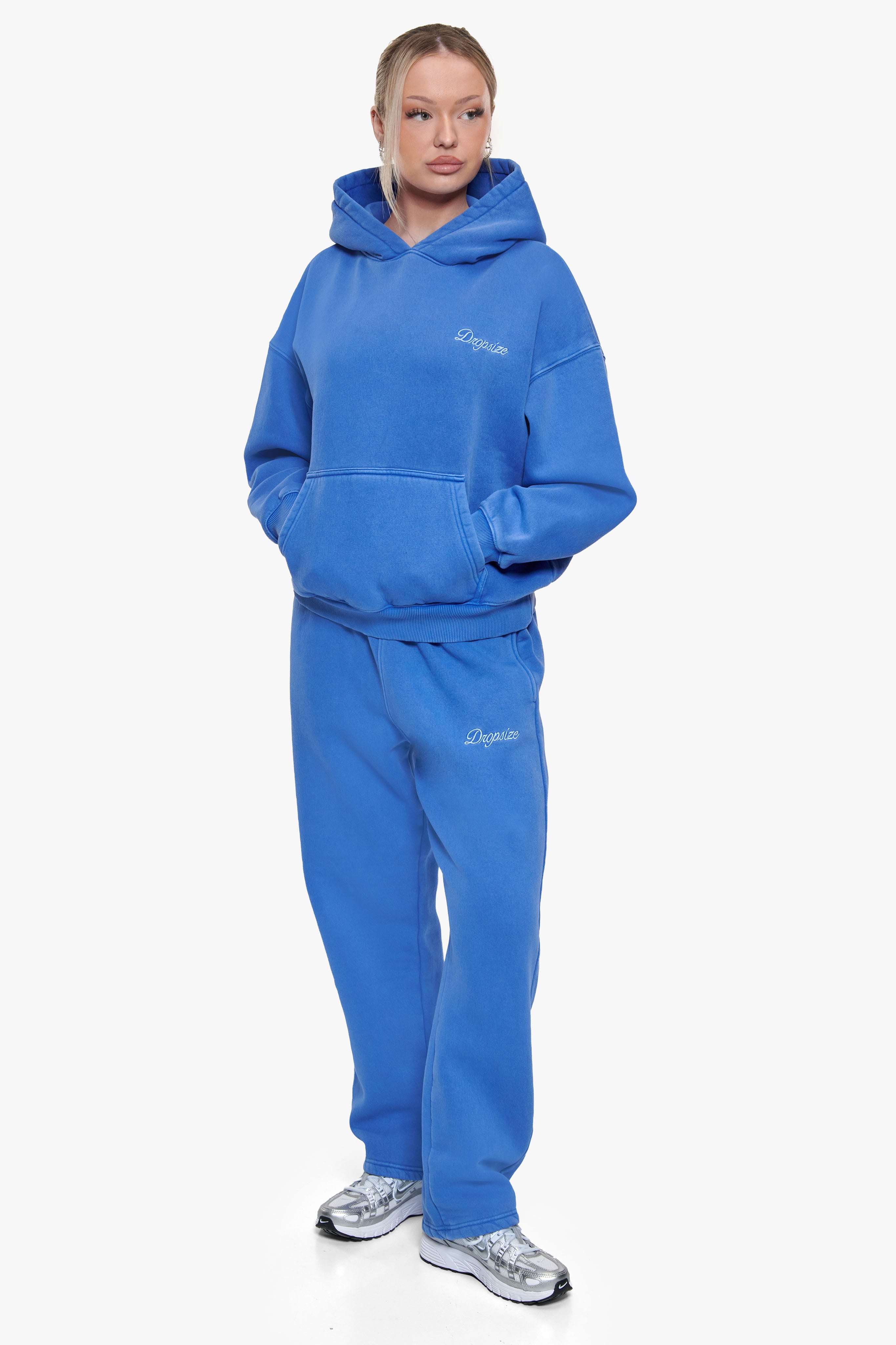 WOMEN CONTRAST OPEN LEG JOGGER WASHED BLUE