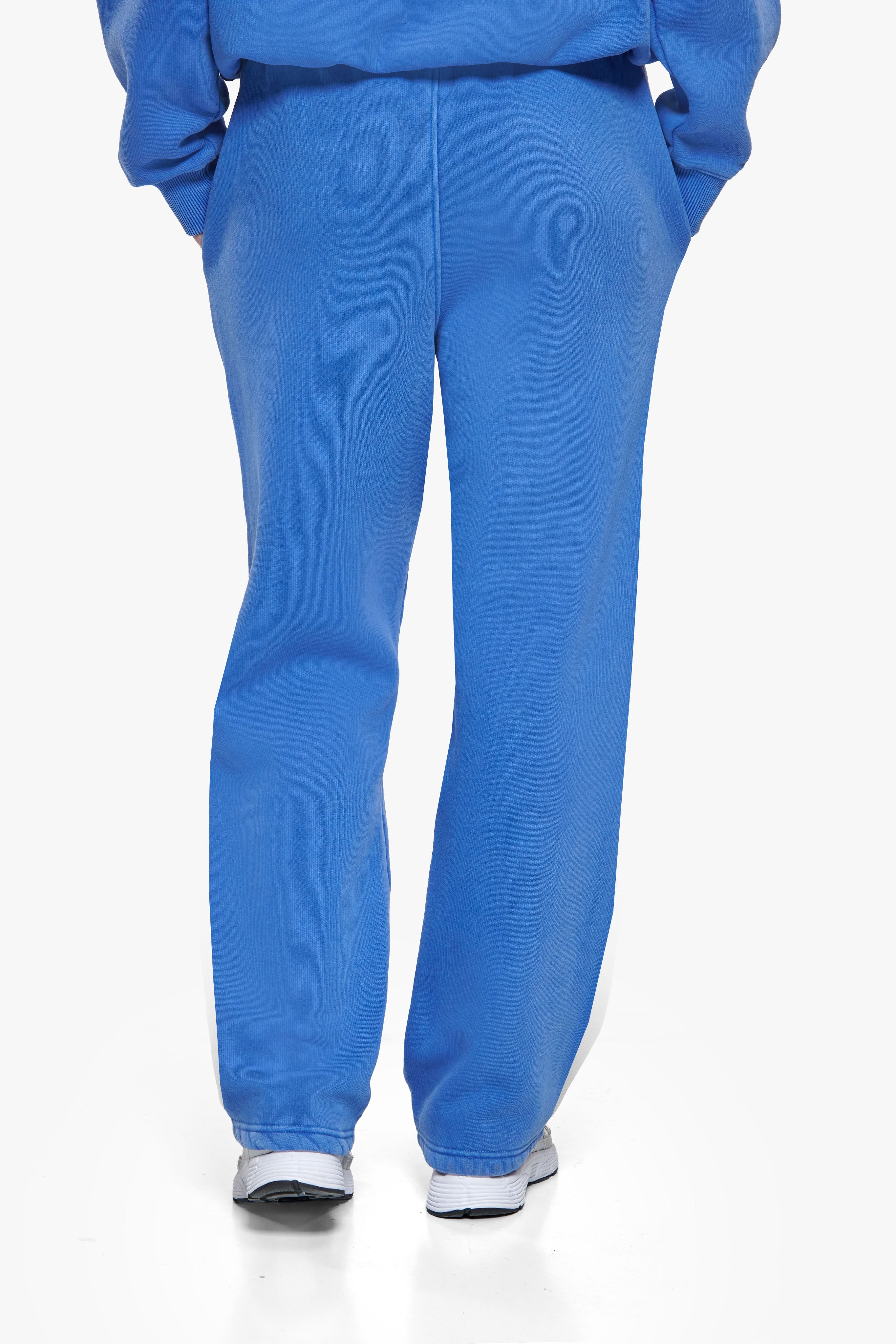 WOMEN CONTRAST OPEN LEG JOGGER WASHED BLUE