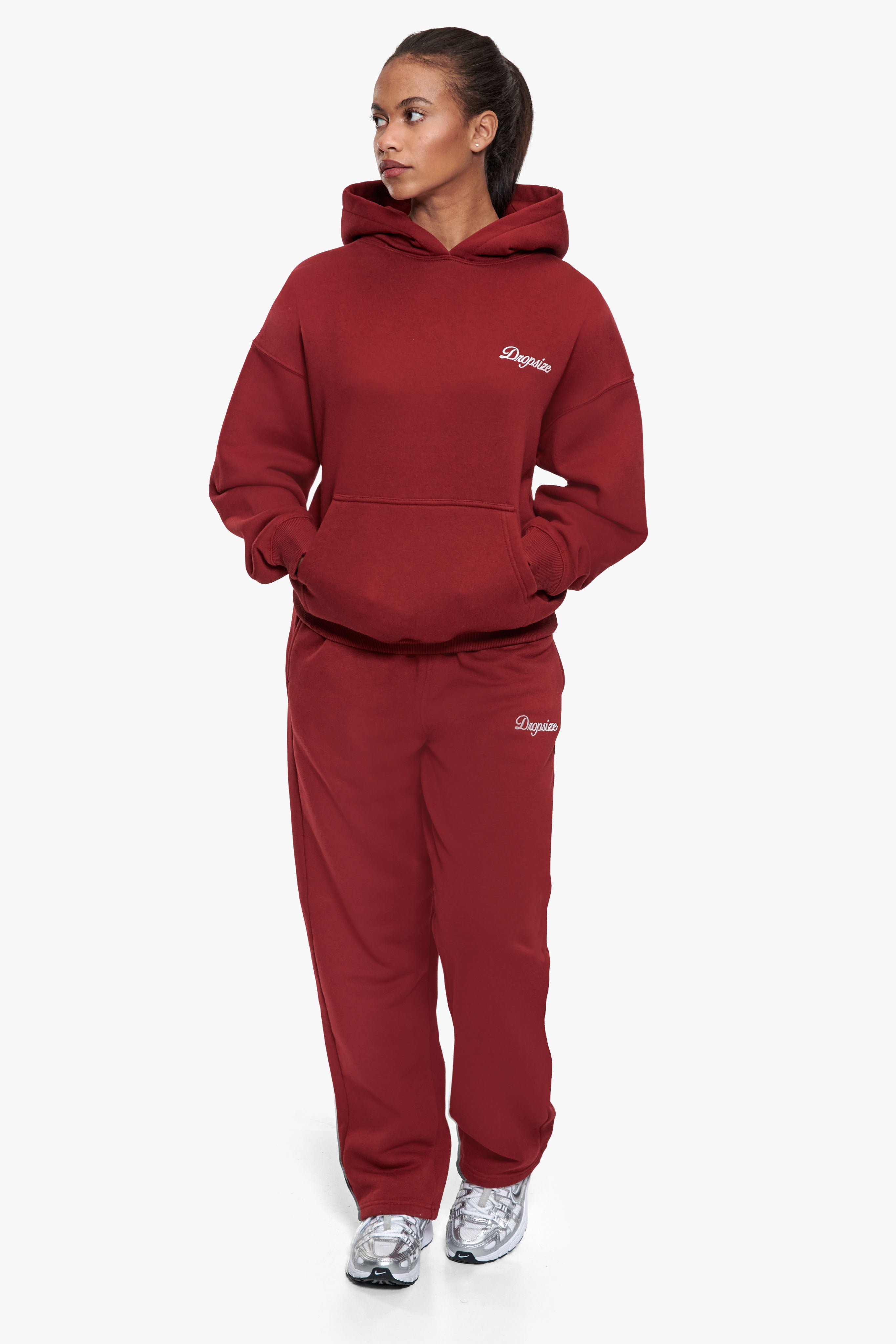 WOMEN CONTRAST OPEN LEG JOGGER CRANBERRY