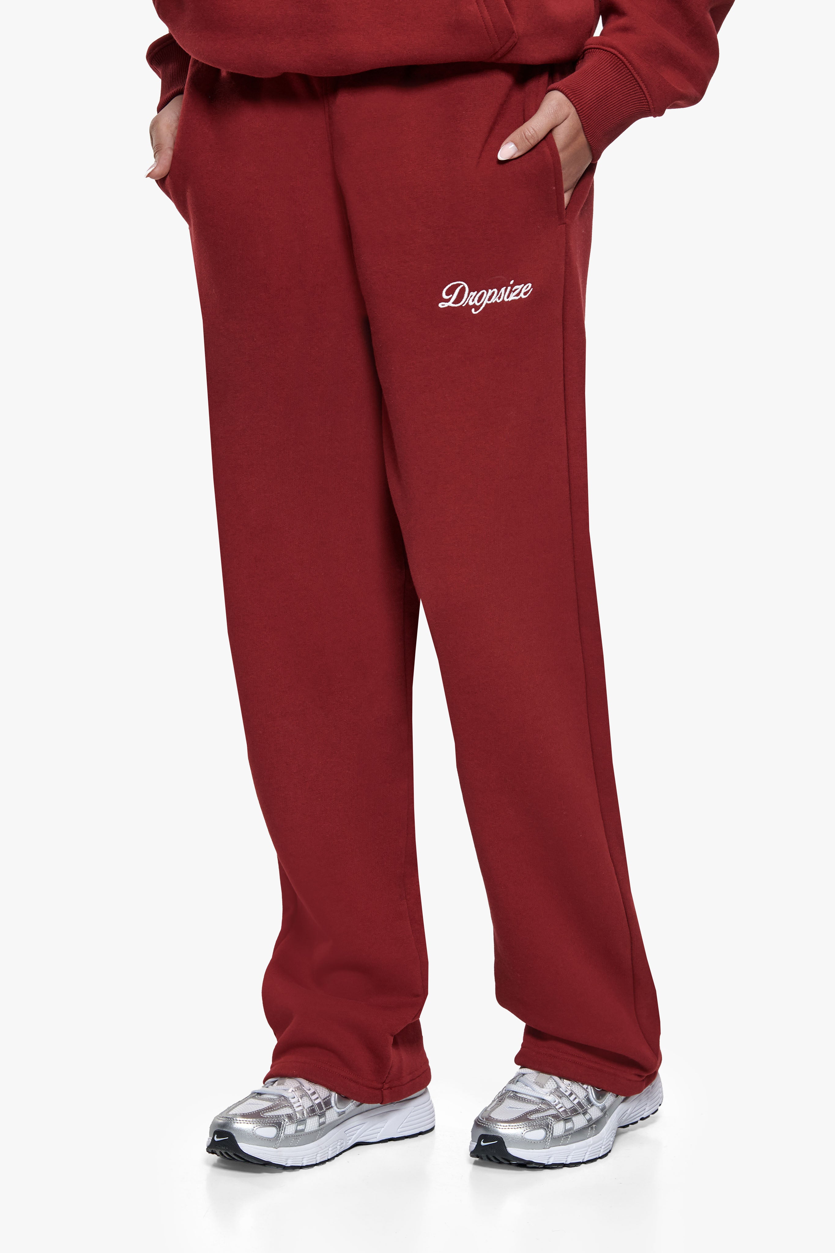 WOMEN CONTRAST OPEN LEG JOGGER CRANBERRY