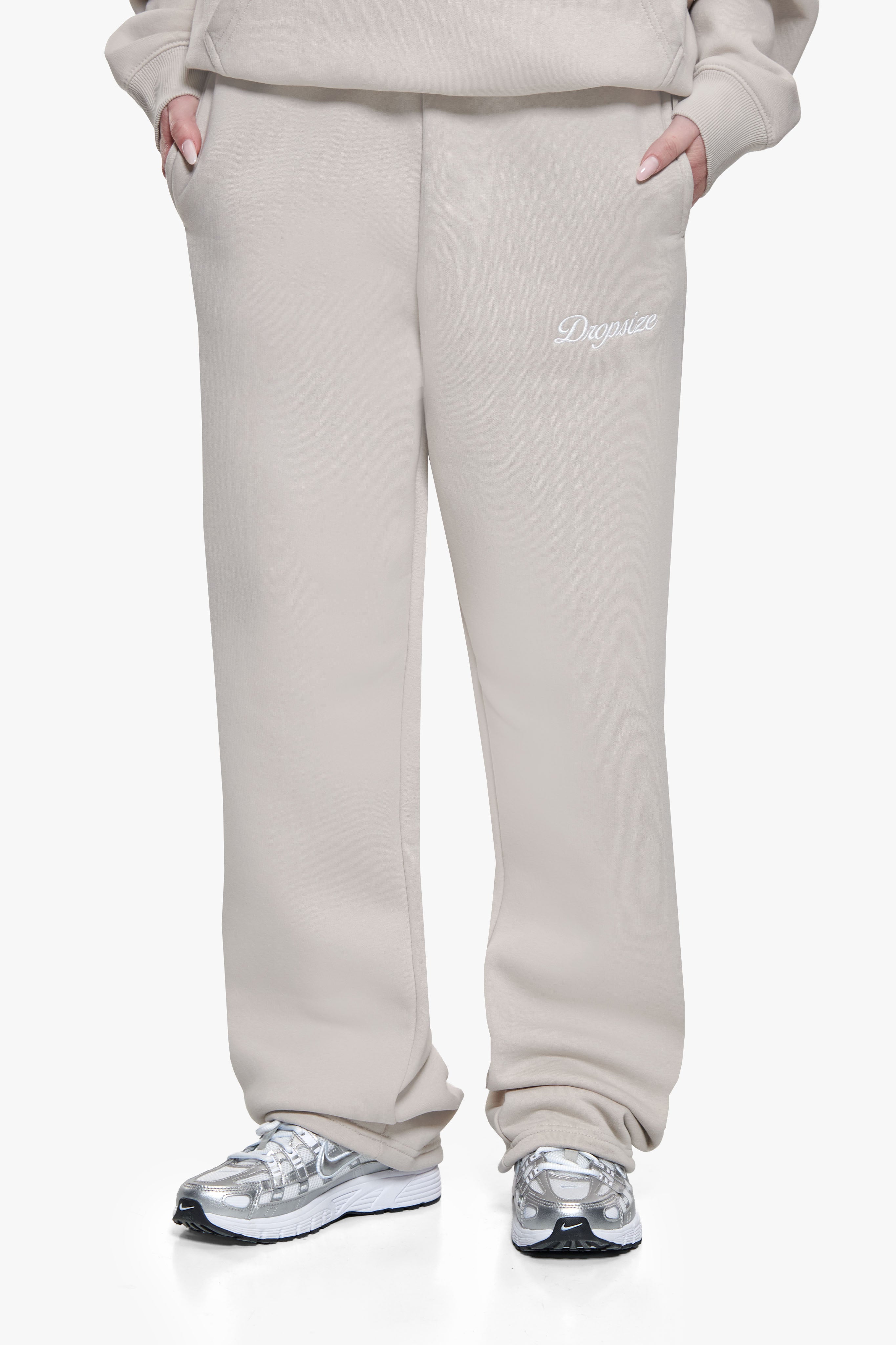 WOMEN CONTRAST OPEN LEG JOGGER MOONBEAM