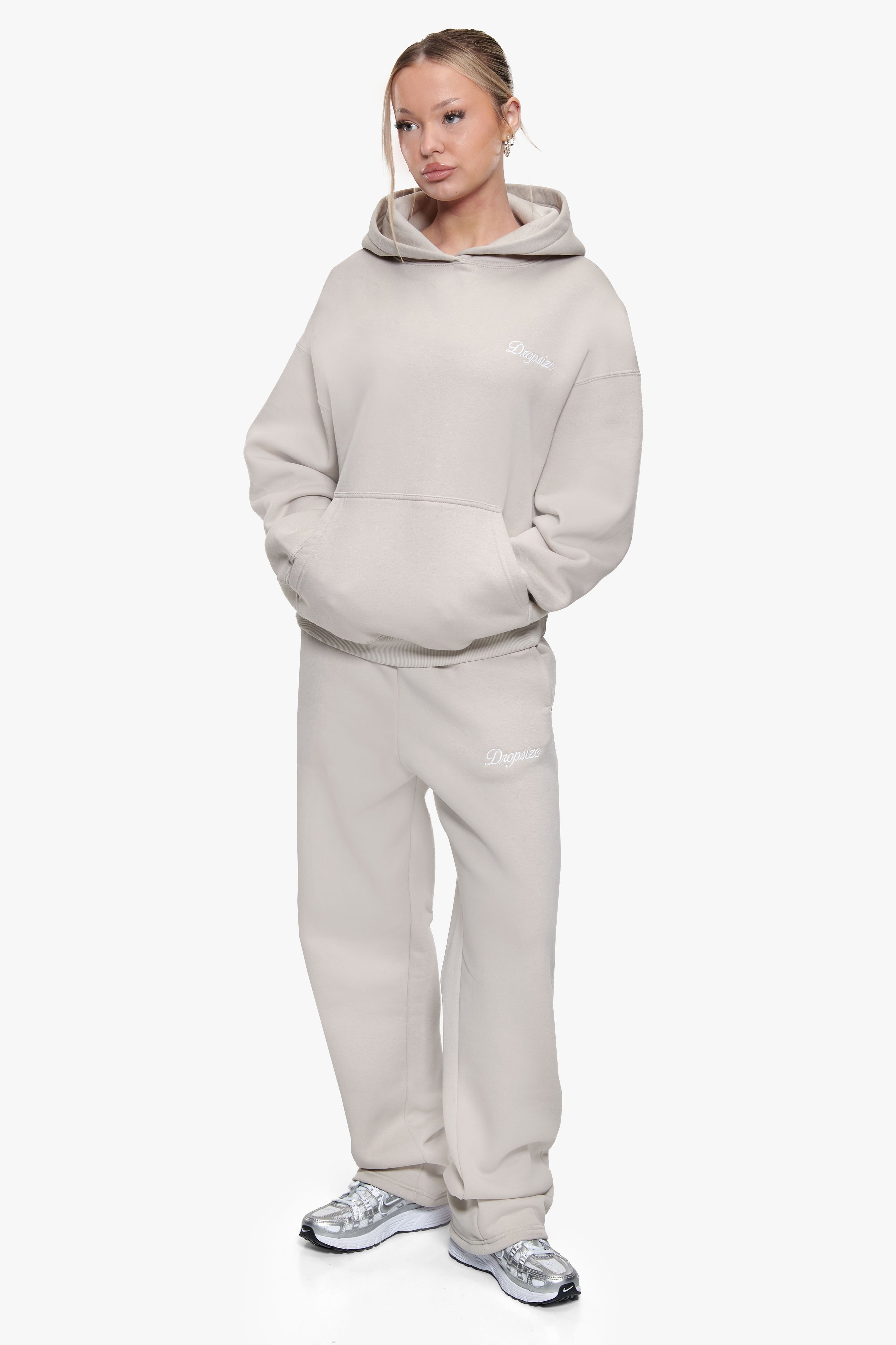 WOMEN CONTRAST OPEN LEG JOGGER MOONBEAM