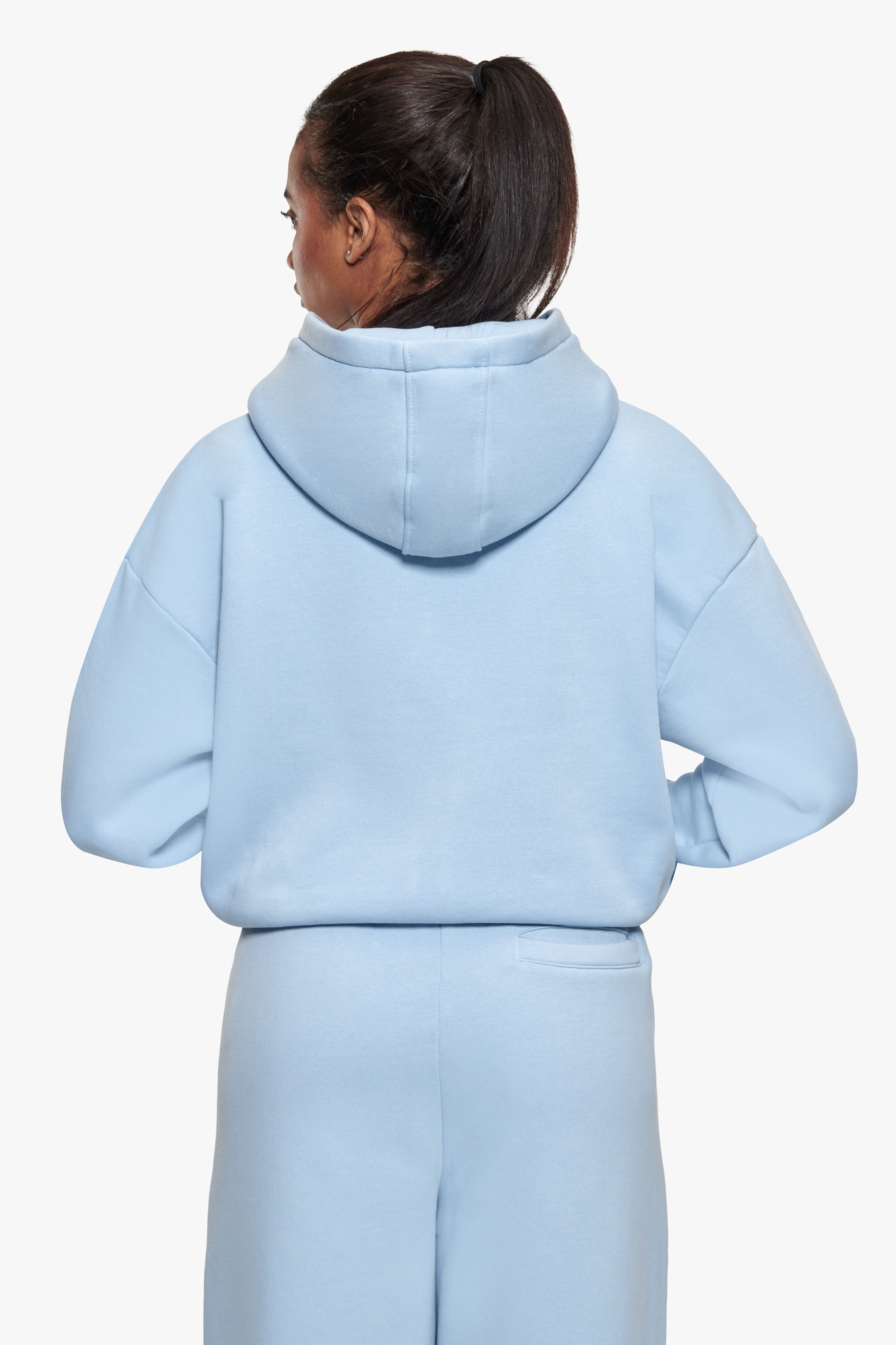 WOMEN CONTRAST EMBO ZIP HOODIE BABY BLUE
