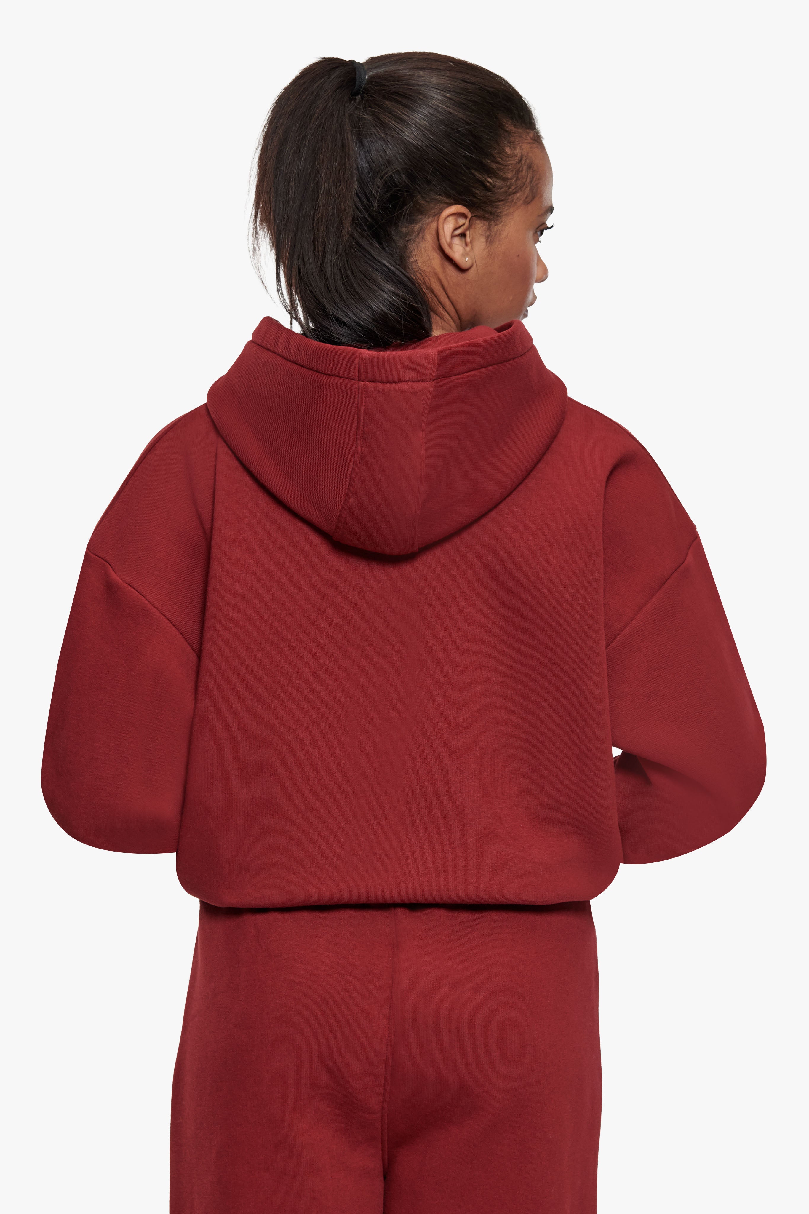 WOMEN CONTRAST EMBO ZIP HOODIE CRANBERRY