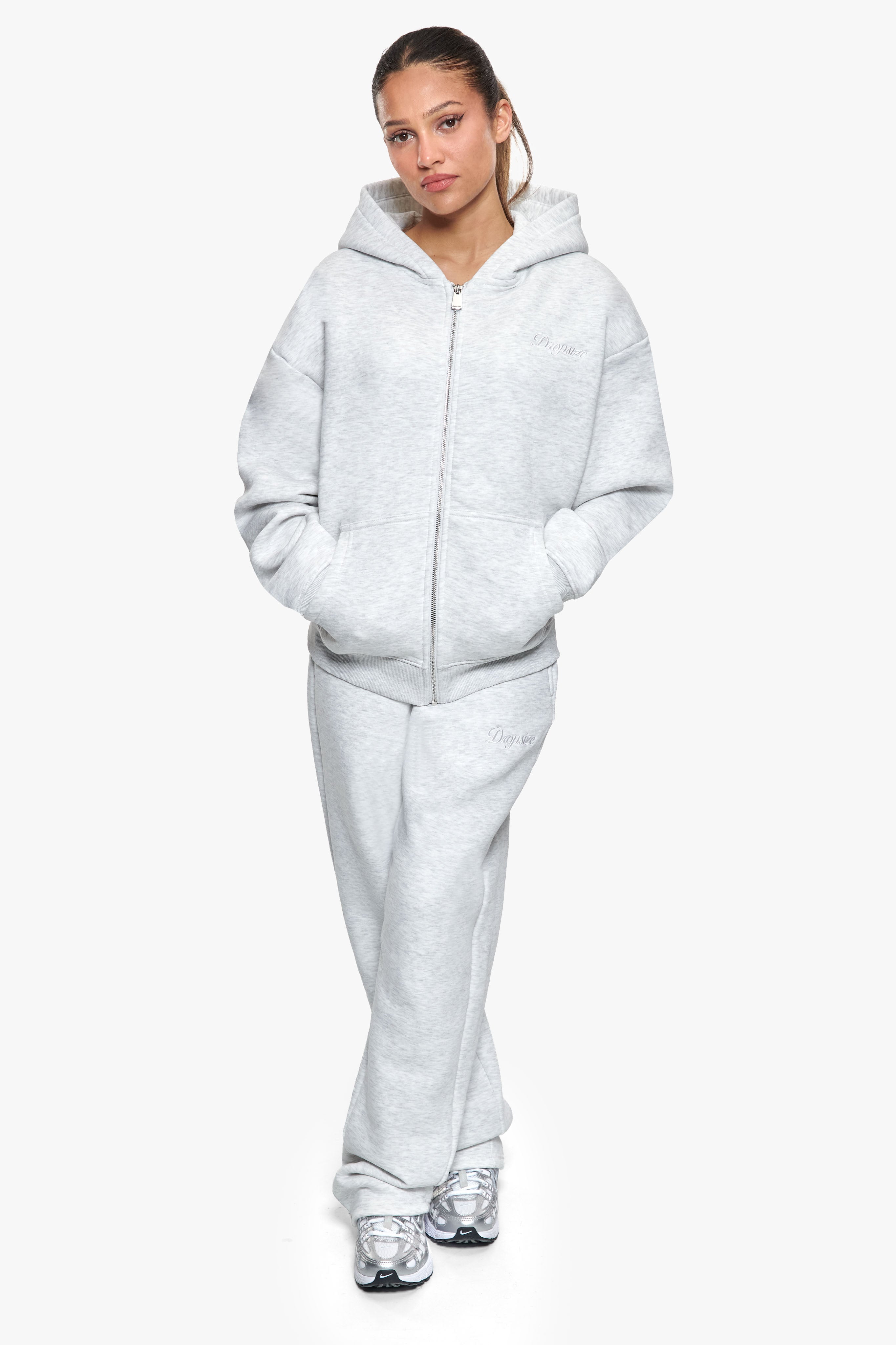 WOMEN CONTRAST OPEN LEG JOGGER GREY MELANGE