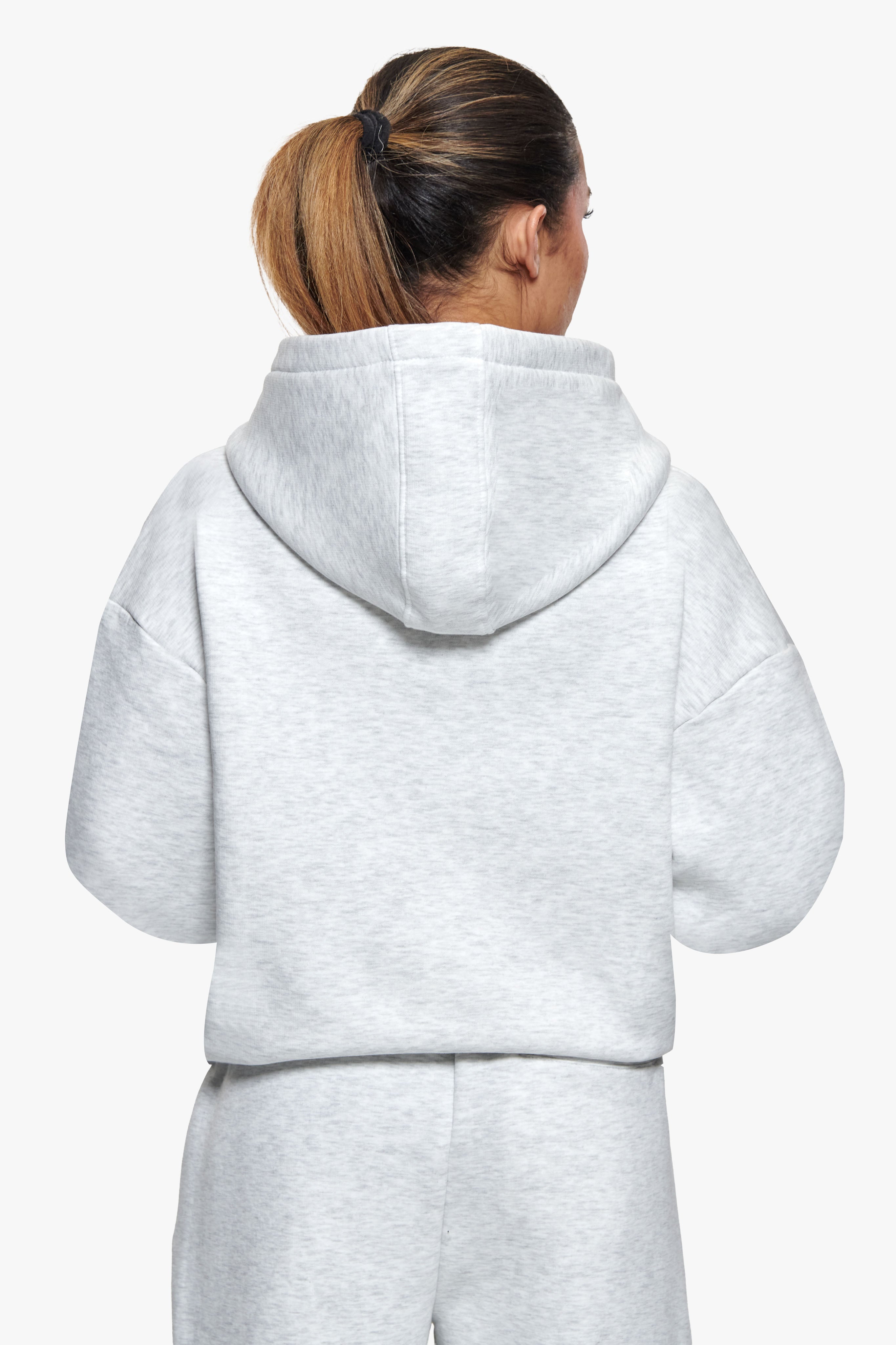WOMEN CONTRAST EMBO ZIP HOODIE GREY MELANGE