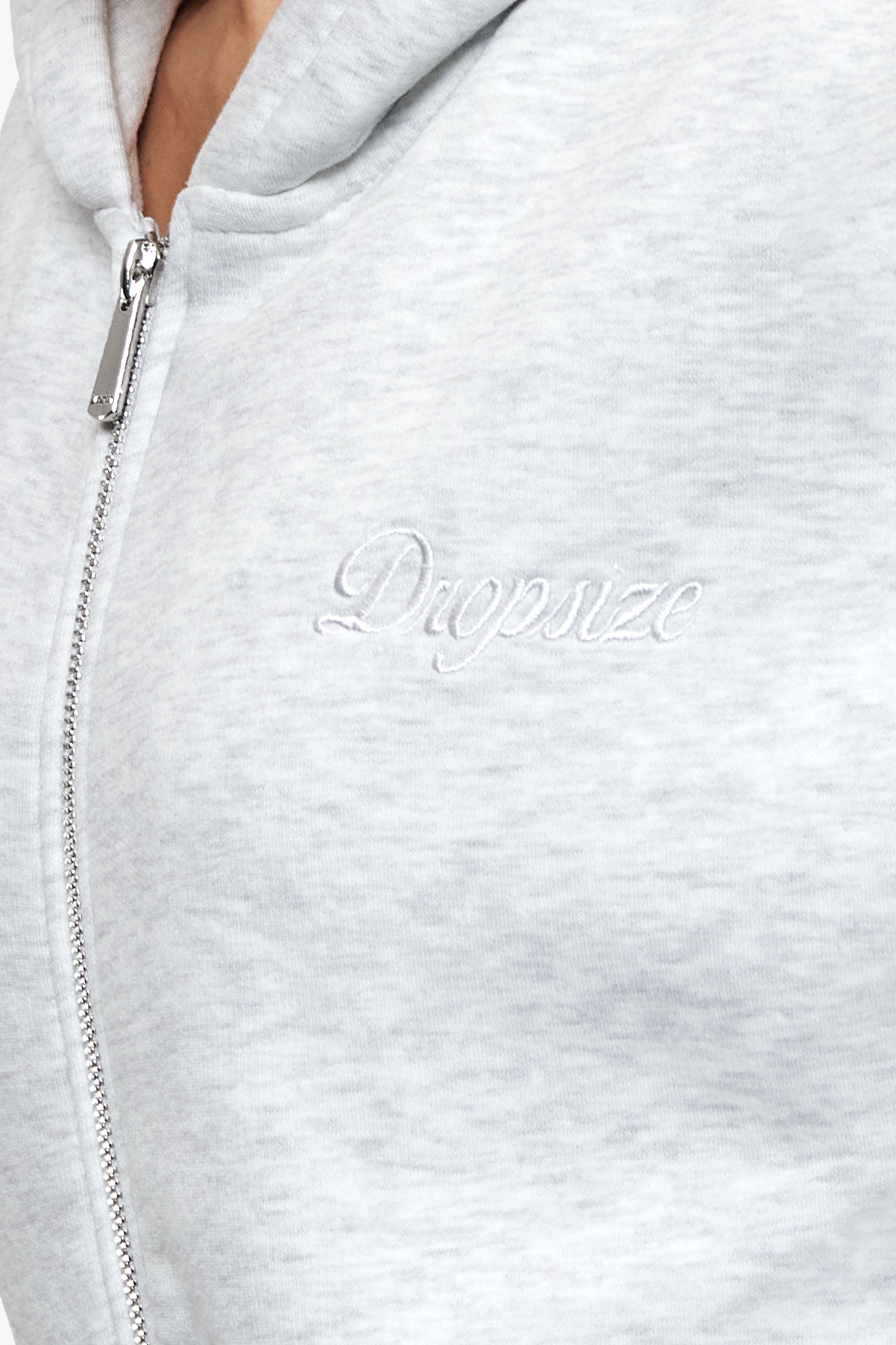 WOMEN CONTRAST EMBO ZIP HOODIE GREY MELANGE