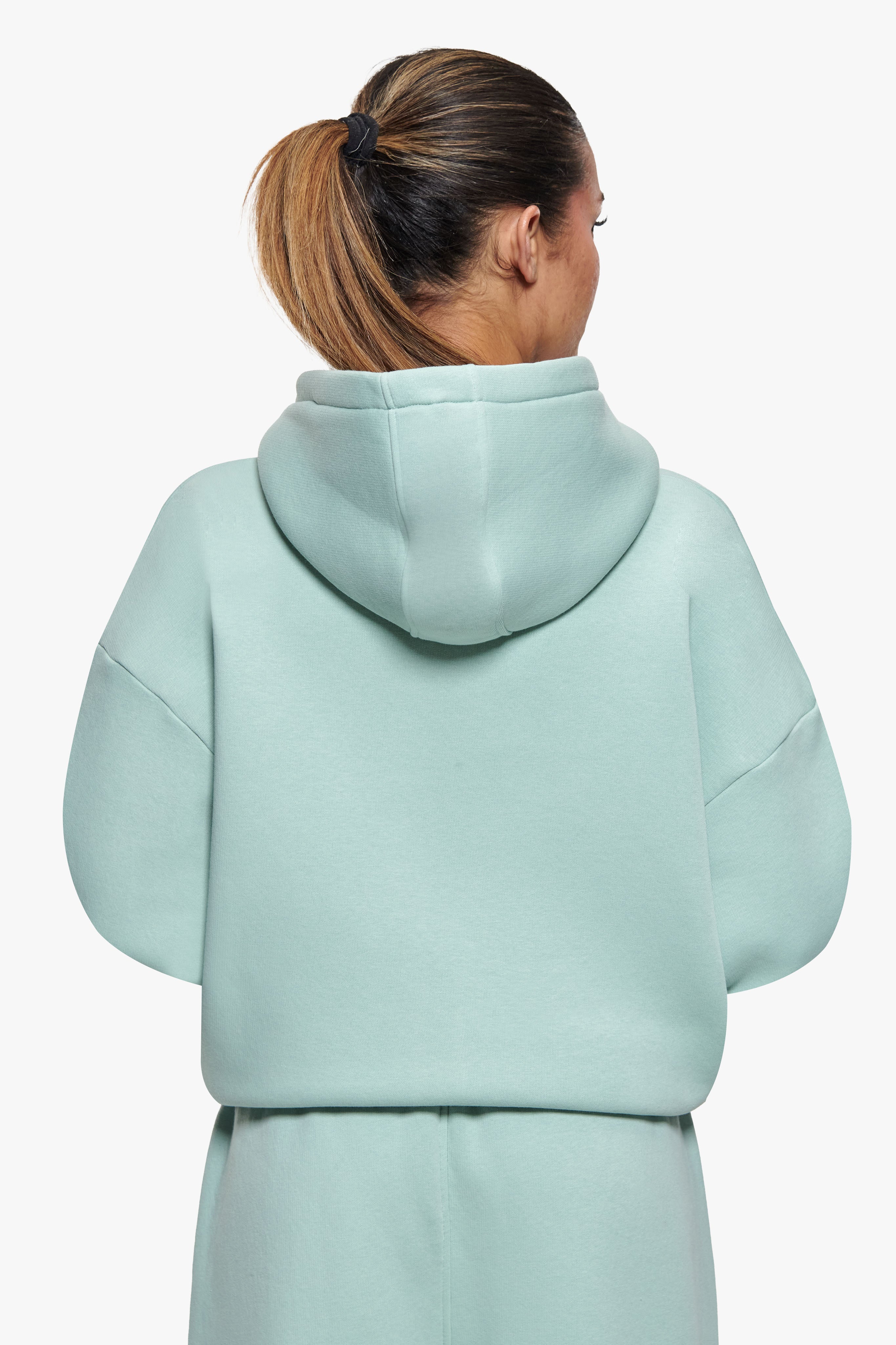 WOMEN CONTRAST EMBO ZIP HOODIE HARBOR GREY