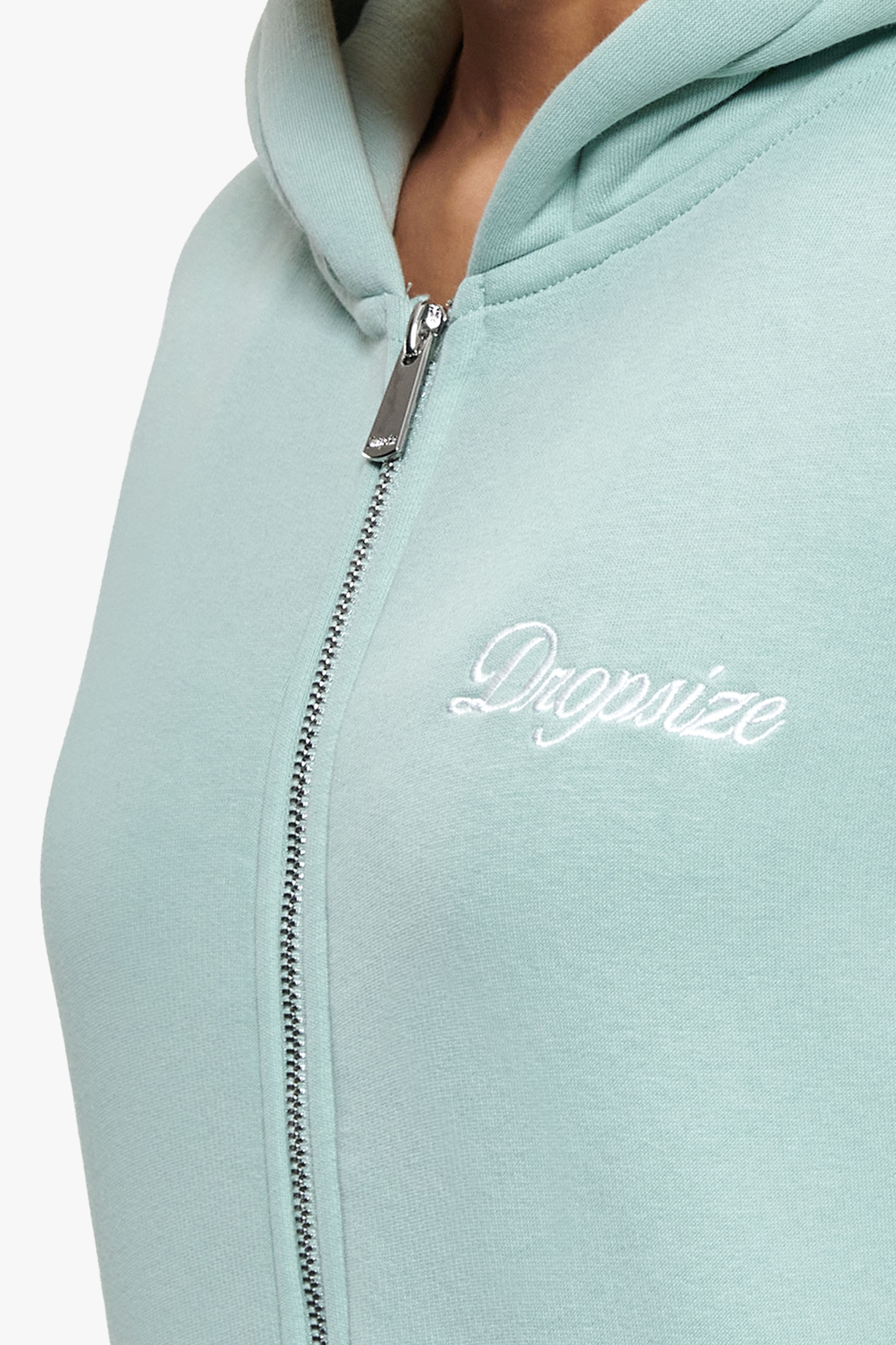 WOMEN CONTRAST EMBO ZIP HOODIE HARBOR GREY