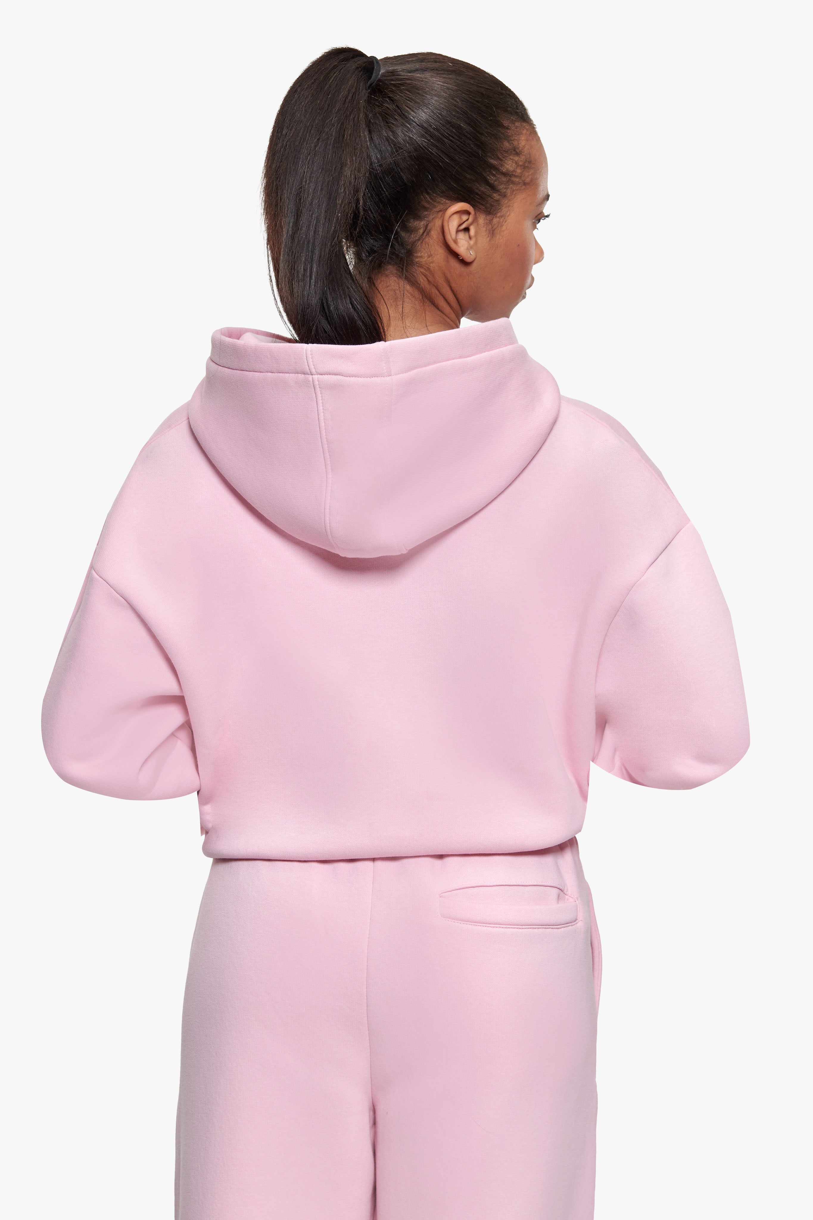 WOMEN CONTRAST EMBO ZIP HOODIE LIGHT PINK