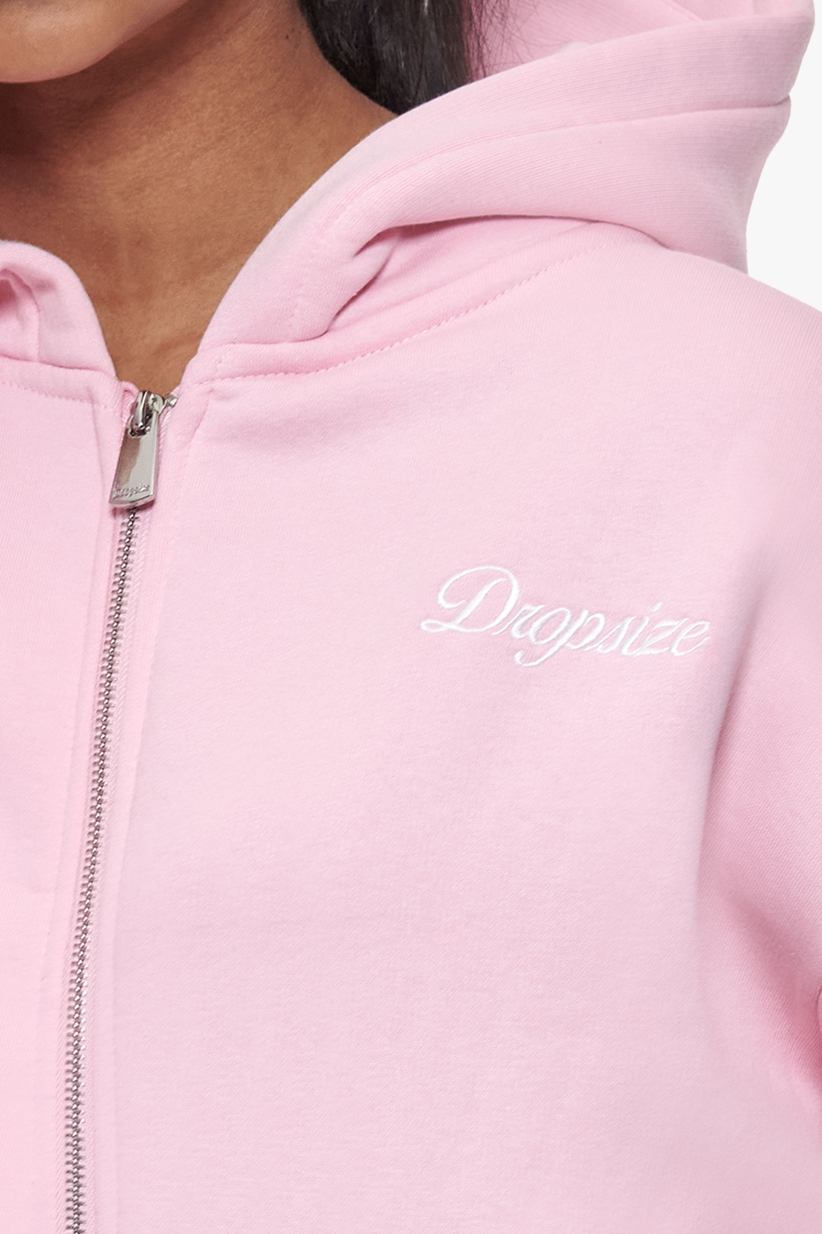 WOMEN CONTRAST EMBO ZIP HOODIE LIGHT PINK