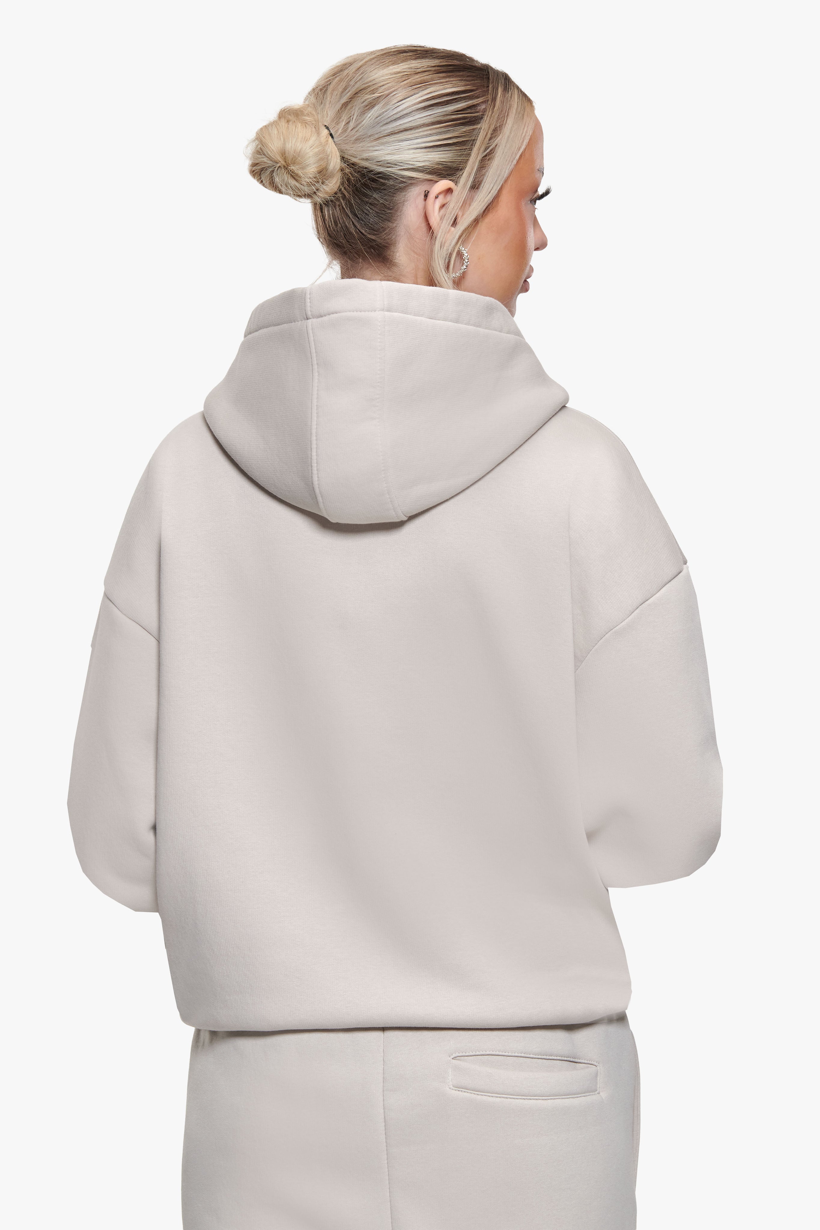 WOMEN CONTRAST EMBO ZIP HOODIE MOONBEAM