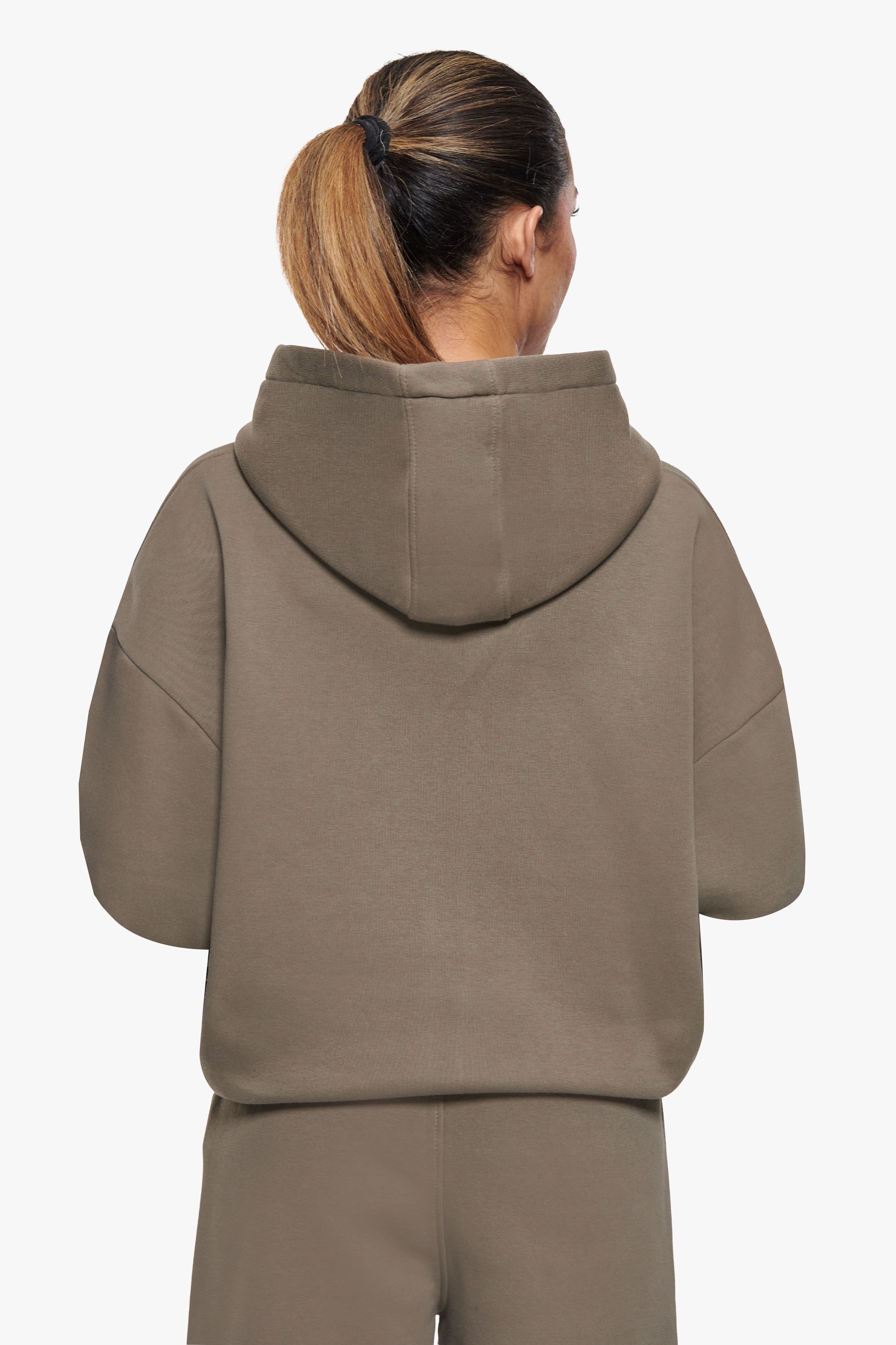 WOMEN CONTRAST EMBO ZIP HOODIE SAFARI GREEN
