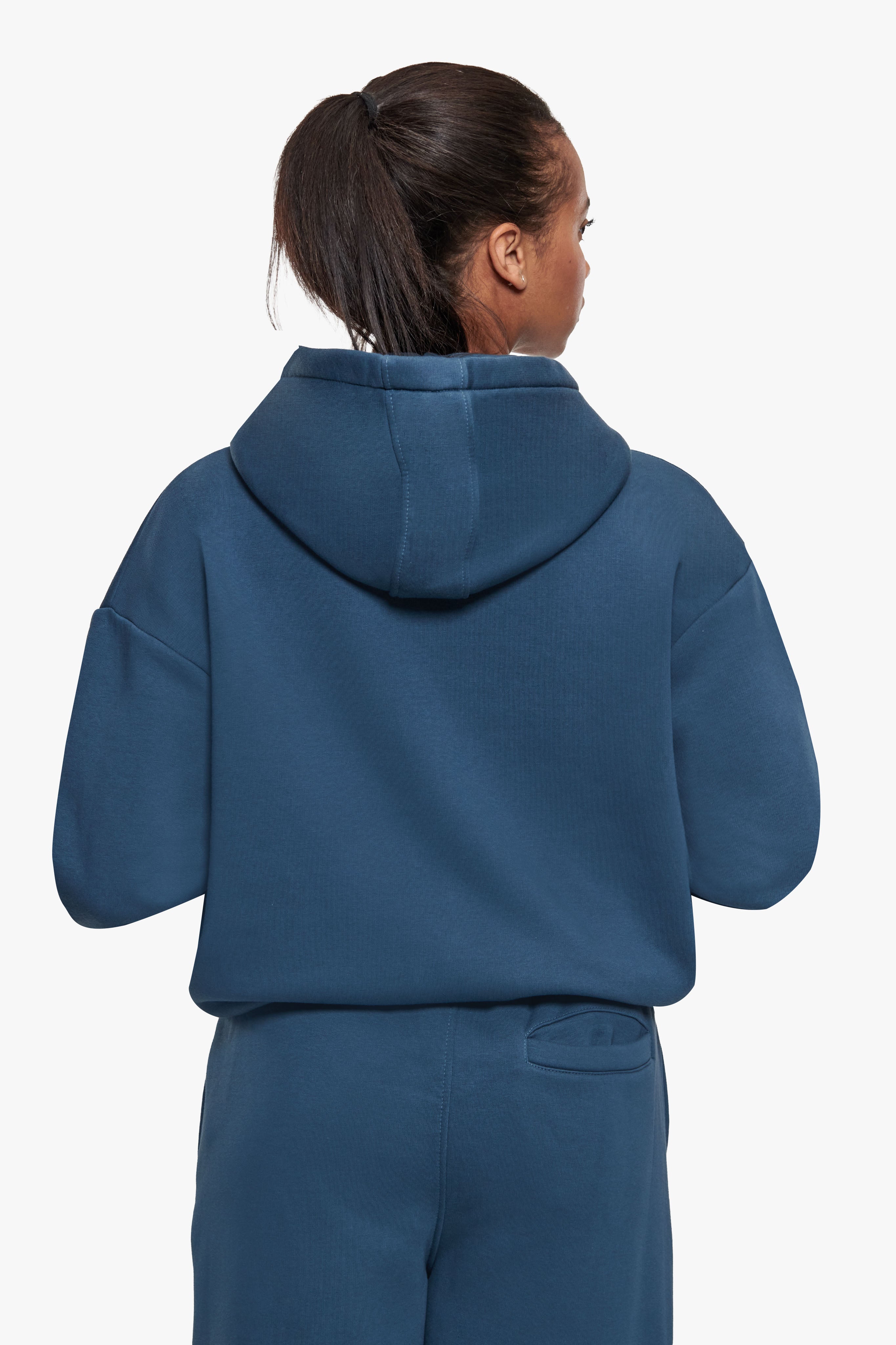 WOMEN CONTRAST EMBO ZIP HOODIE TEAL