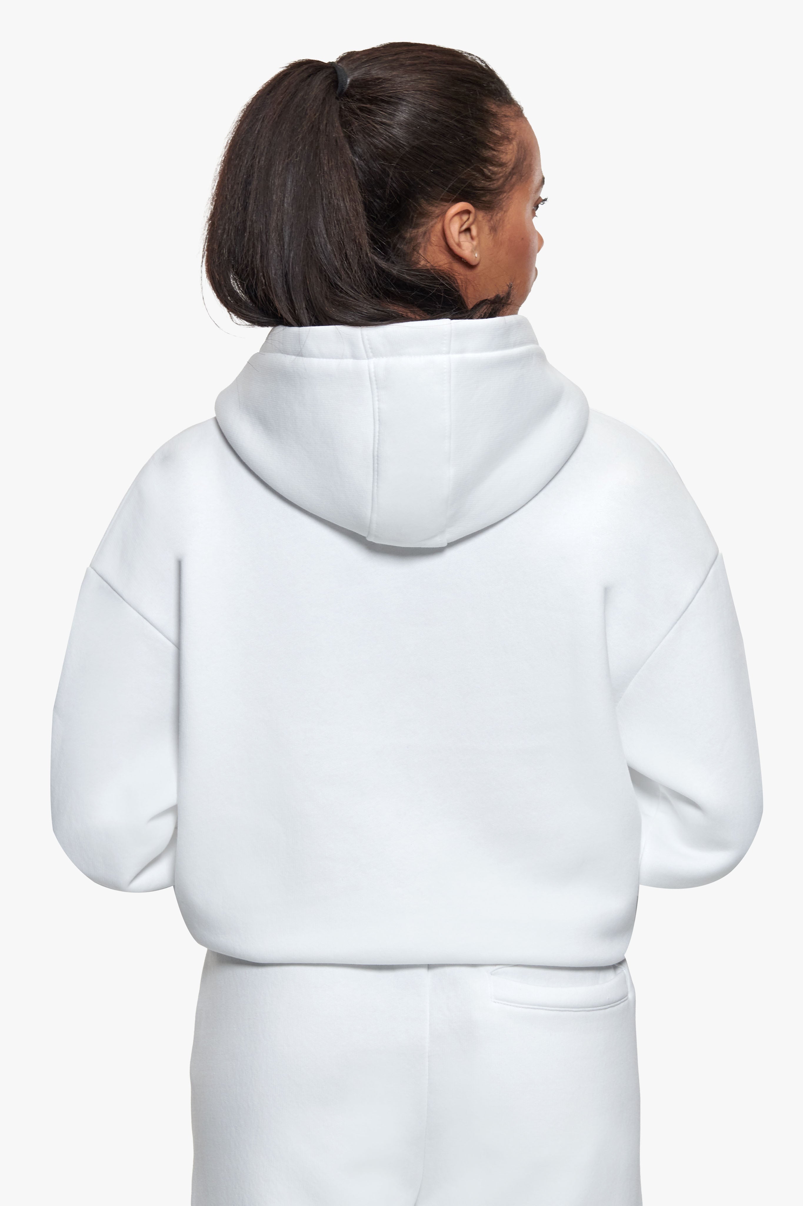 WOMEN CONTRAST EMBO ZIP HOODIE WHITE