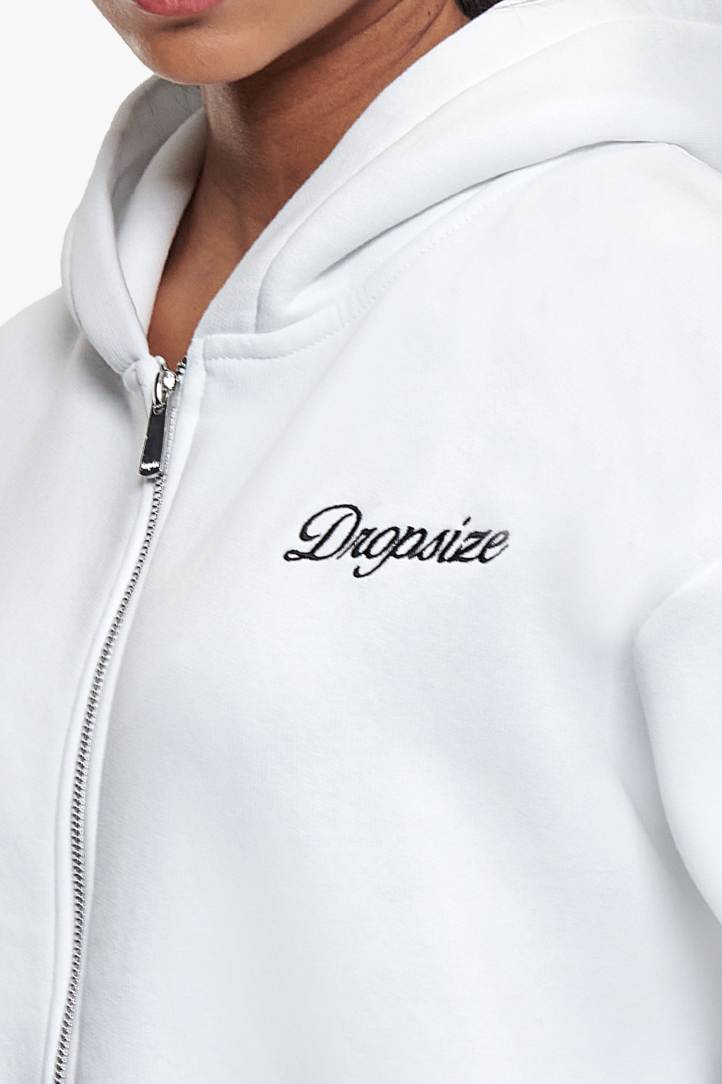 WOMEN CONTRAST EMBO ZIP HOODIE WHITE